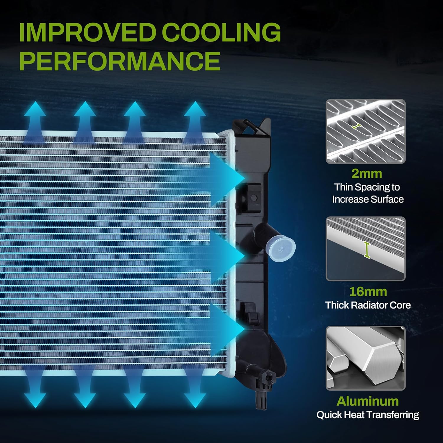 Side view of YITAMOTOR Aluminum Radiator - Direct Fit for 2005-2011 GM Sedans | 3.5L 3.9L 5.3L V6 V8 Compatible