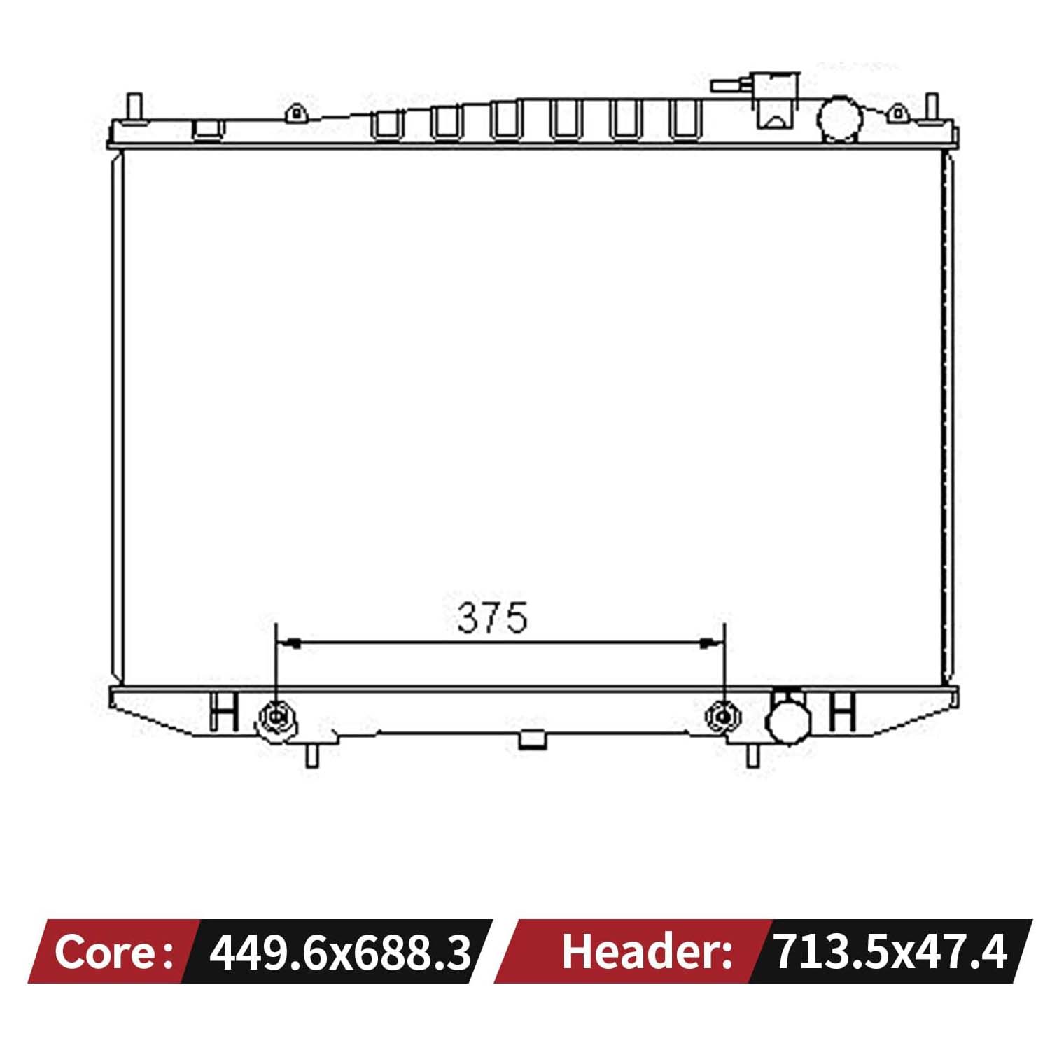Side view of YITAMOTOR Aluminum Radiator - Direct Fit for 98-04 Nissan Frontier & 00-04 Xterra | 2.4L 3.3L V6 Engine Compatible