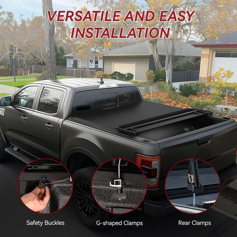 Side view of YITAMOTOR® 2022 2023 2024 2025 2026 Ford Maverick 4.5 Feet Soft Tri-fold Truck Bed Tonneau Cover