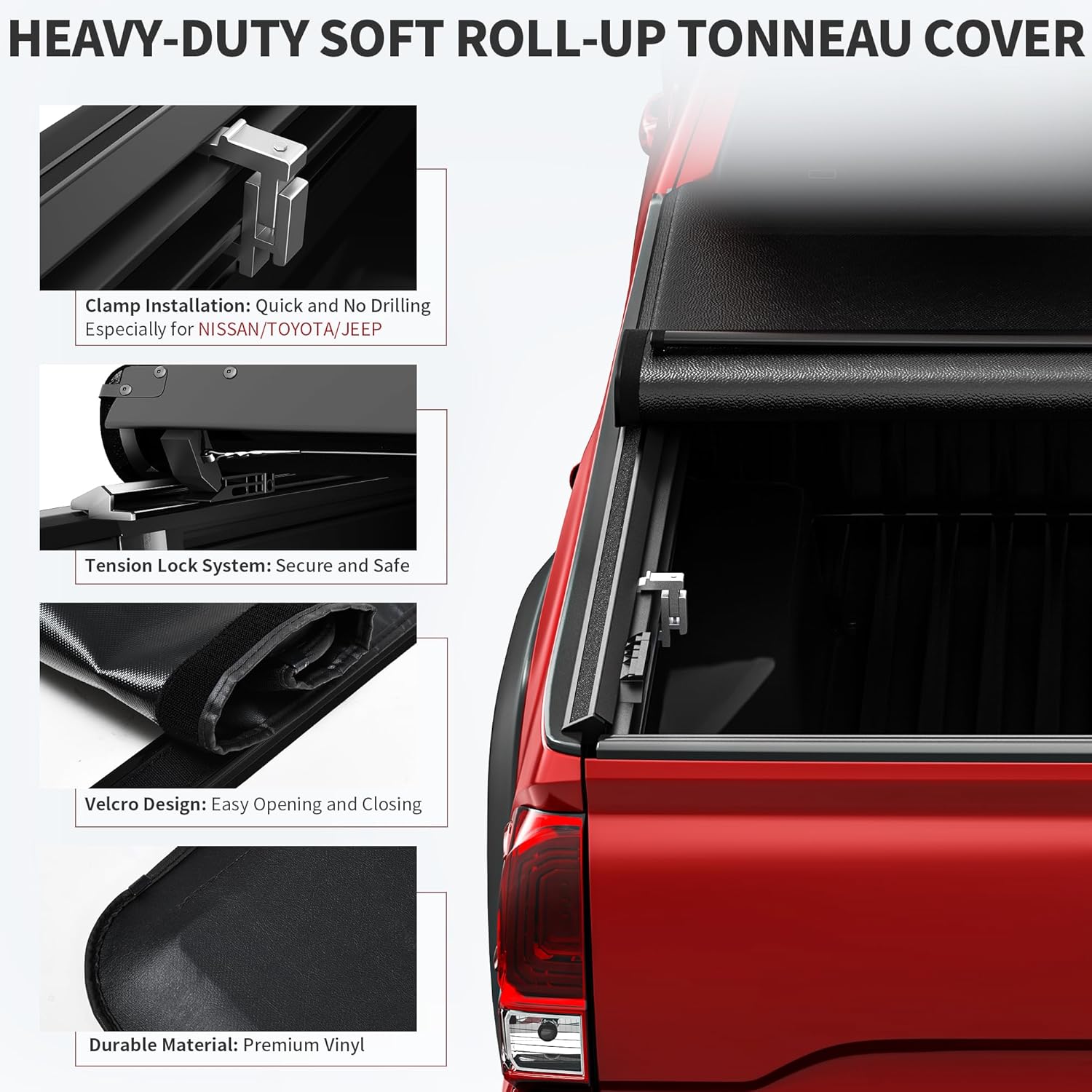 5-Foot Roll Up Soft Tonneau Cover For Toyota Tacoma Short Bed (2005-2015) – Black