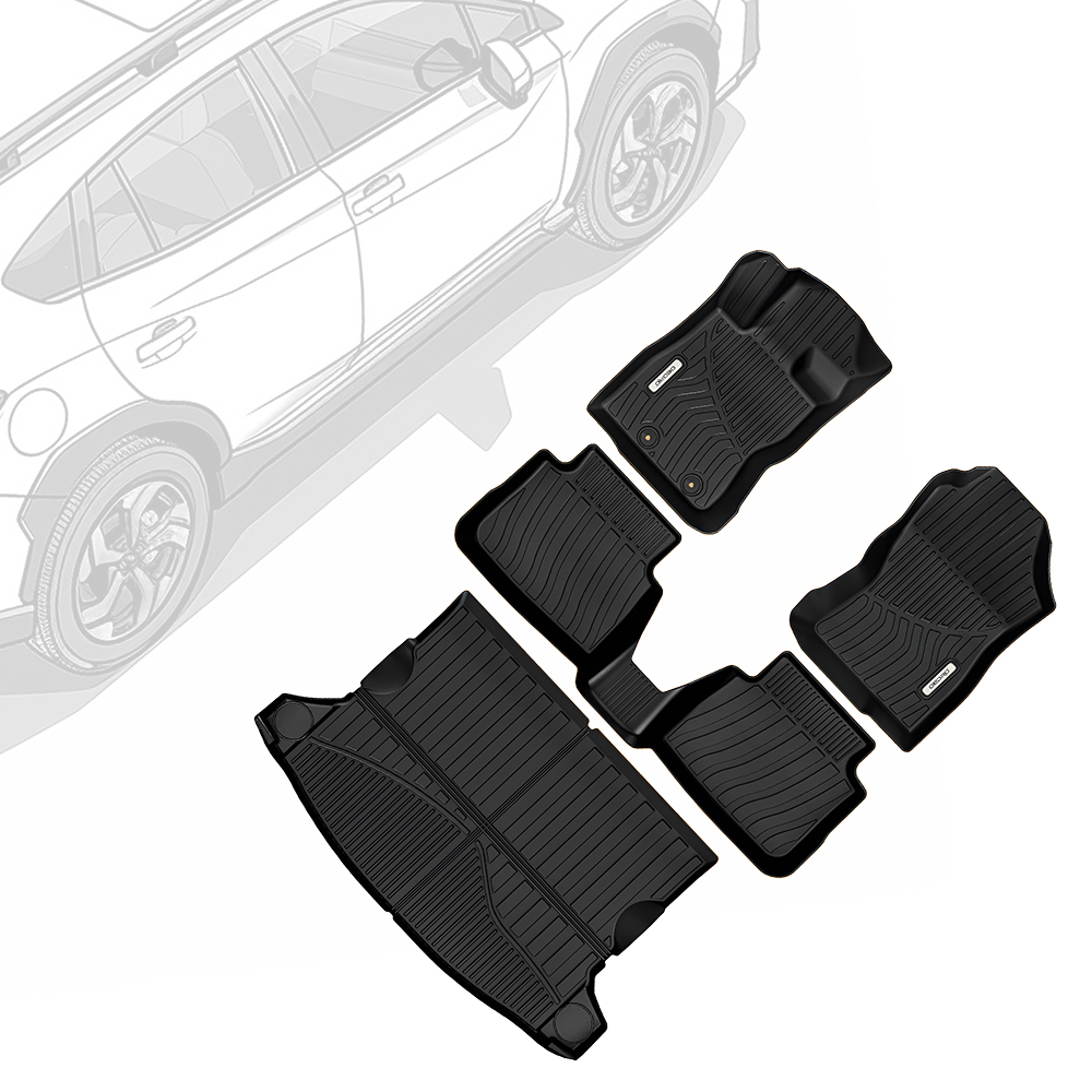 Side view of OEDRO Floor Mats Liner Set Compatible with 2024-2025 Subaru Crosstrek All-Weather TPE Liners for 1st, 2nd Row & Trunk, Precision Fit, Black