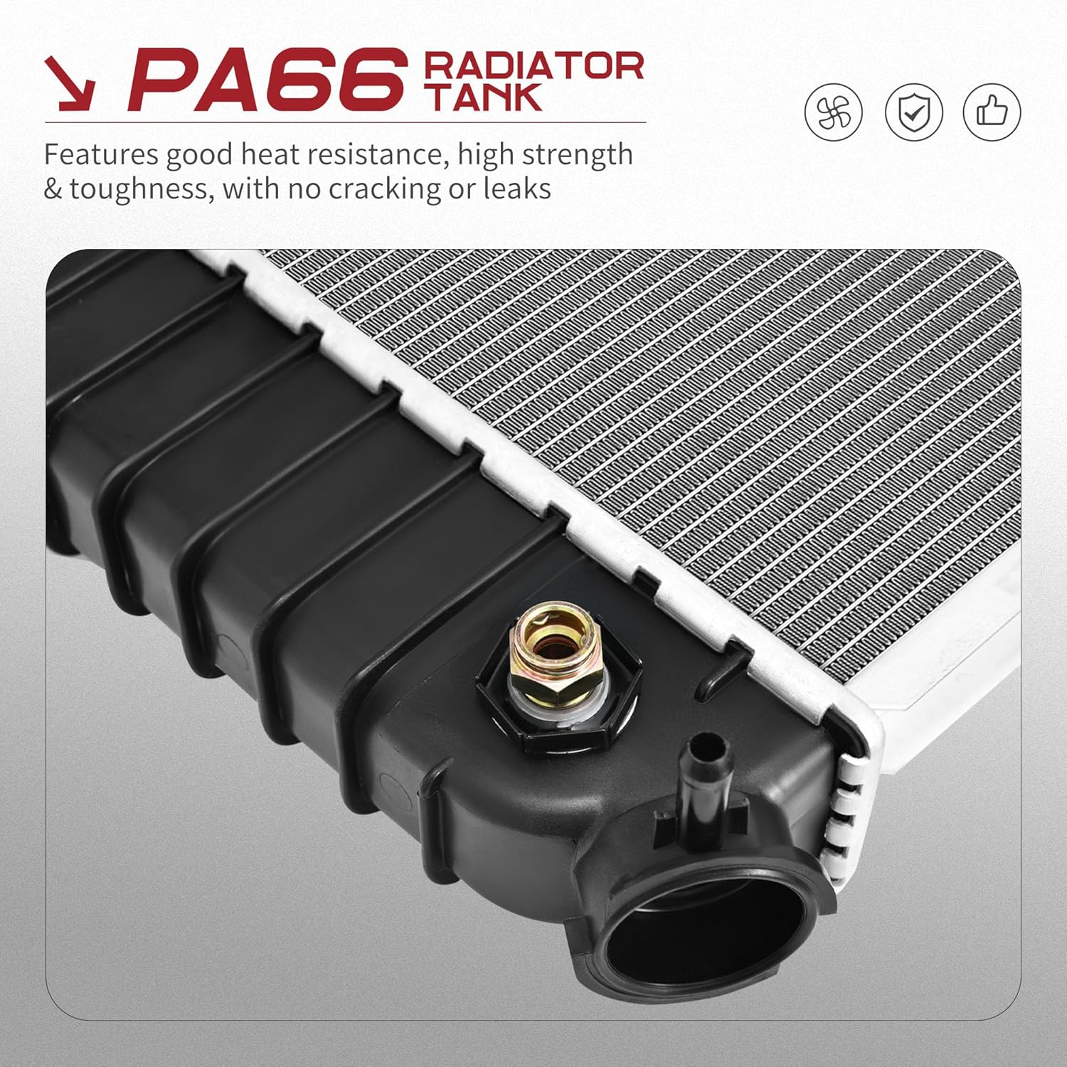 Side view of YITAMOTOR Aluminum Radiator - Direct Fit Replacement for 96-05 Chevy S10/Blazer, GMC Sonoma/Jimmy, Oldsmobile Bravada | 4.3L V6 Engine Compatible