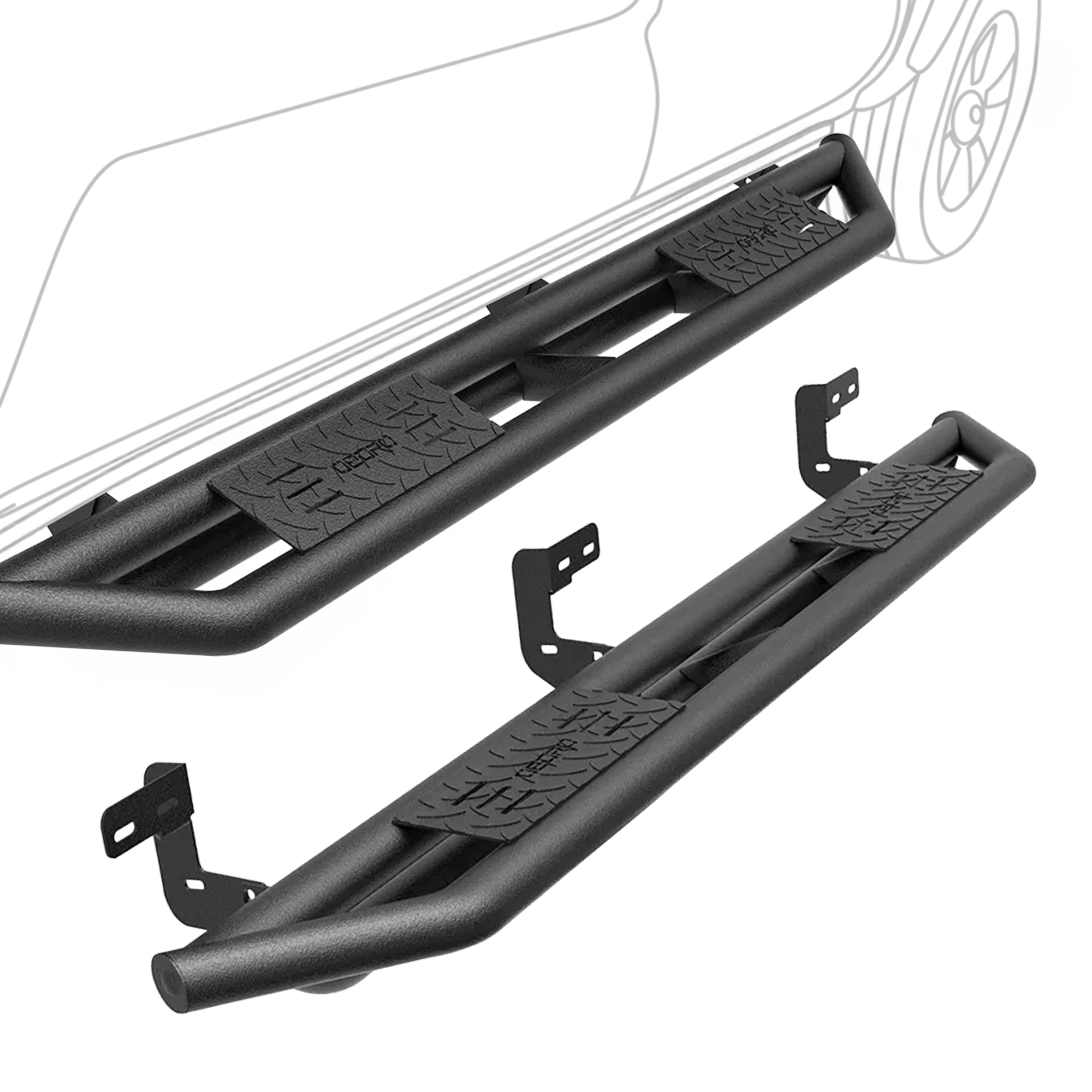 Side view of OEDRO 6" Running Boards for 2009-2018 Ram 1500 2019-2024 Ram 1500 Classic Quad Cab, Black Heavy Duty Truck Nerf Bars