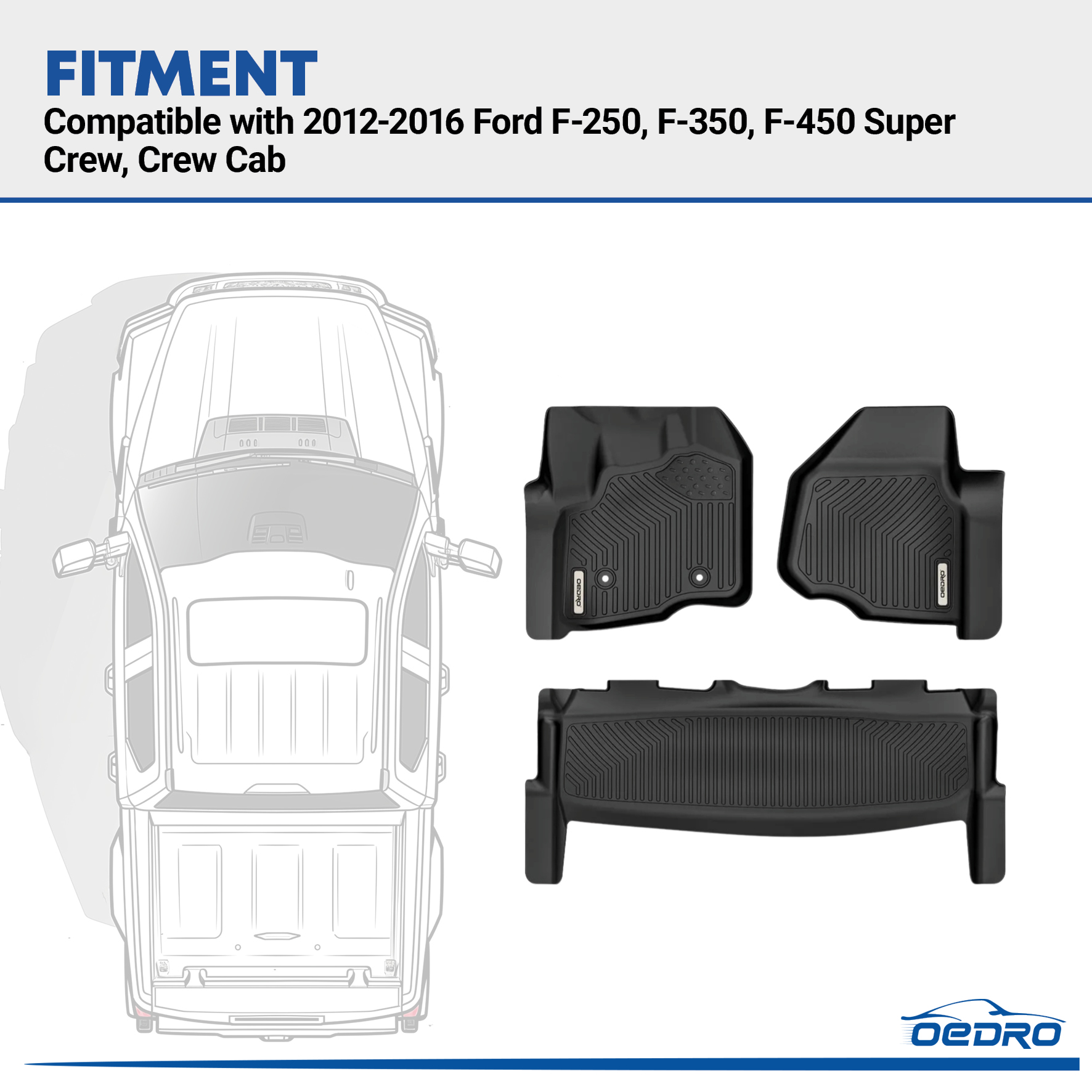 Side view of OEDRO Floor Mats for 2012-2016 Ford F250/F350/F450 SuperCrew/Crew Cab, Black TPE All-Weather Guard Liner Set