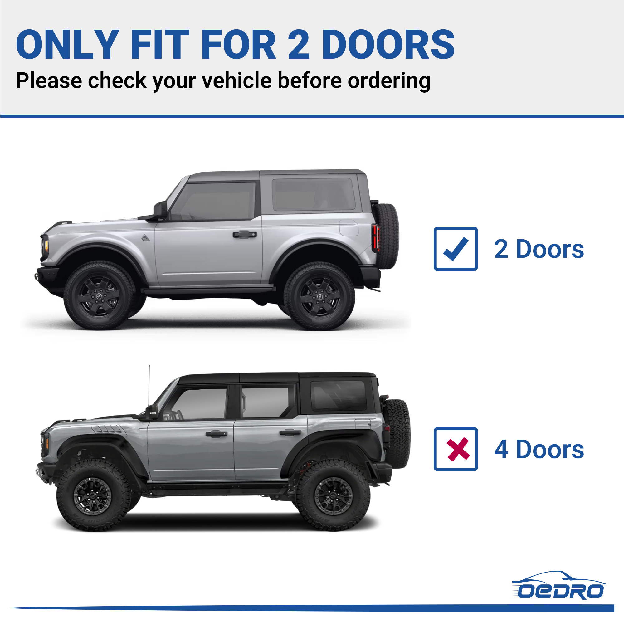 Side view of OEDRO® Running Boards Drop Side Steps for 2021-2024 Ford Bronco 2 Door, All Steel Nerf Bar Red Paintable Step Plates