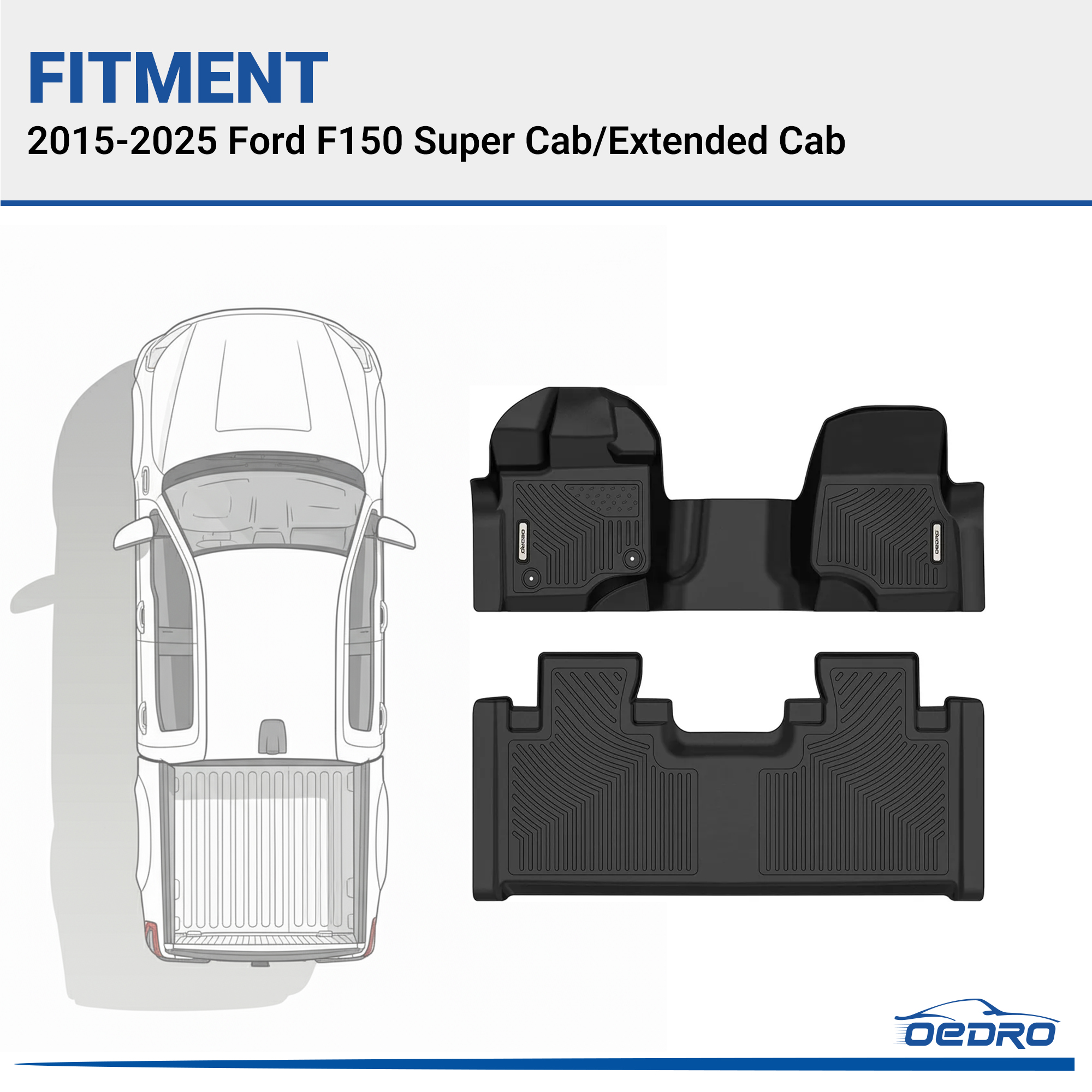 Side view of OEDRO Floor Mats Liner for 2015-2025 Ford F150 SuperCab/ Extended Cab, 1st Row Bench Seat, Black TPE All-Weather Guard