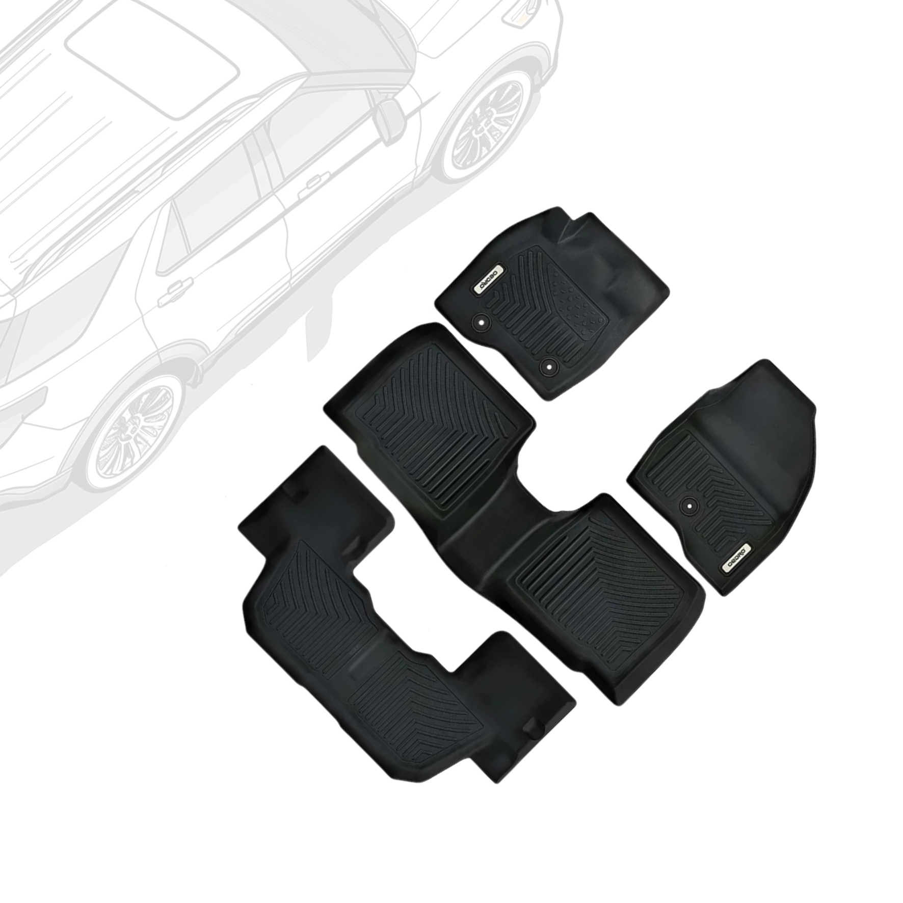 Side view of OEDRO Floor Mats Fit for 2015-2019 Ford Explorer Without 2nd Row Center Console,7 Seaters Only TPE All Weather Car Mats Accessories Includes 1st 2nd a