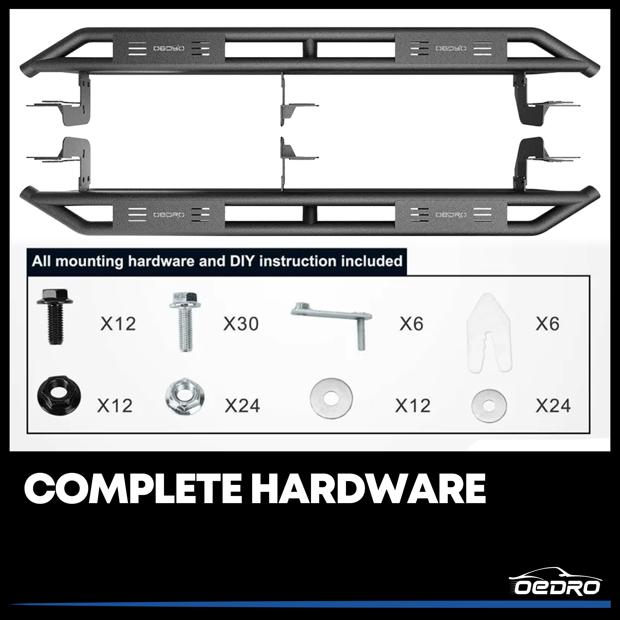 Side view of OEDRO 6" Running Boards for 2009-2018 Ram 1500 2019-2024 Ram 1500 Classic Quad Cab, Black Heavy Duty Truck Nerf Bars