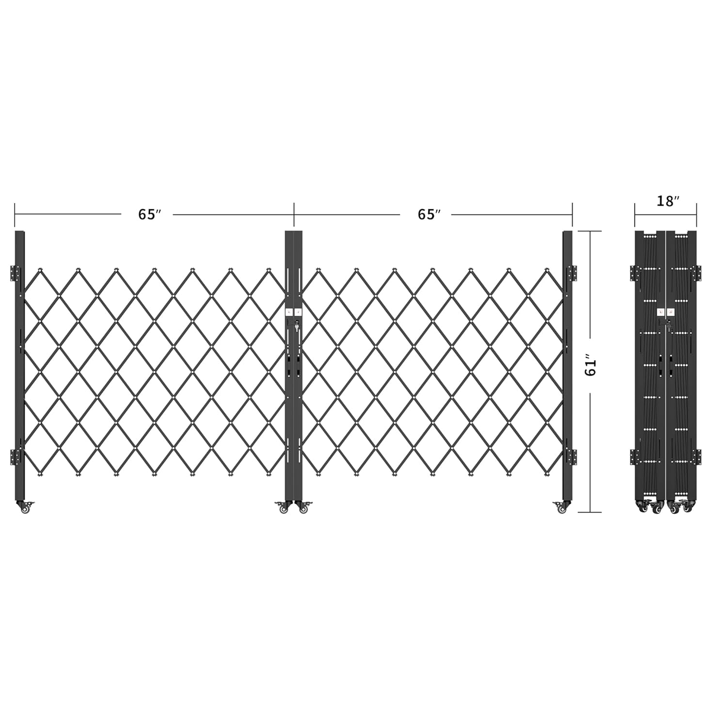 Side view of YITAMOTOR 61" H x 130" W Double Folding Security Gate - Expandable Steel Barricade with Aluminum Mesh