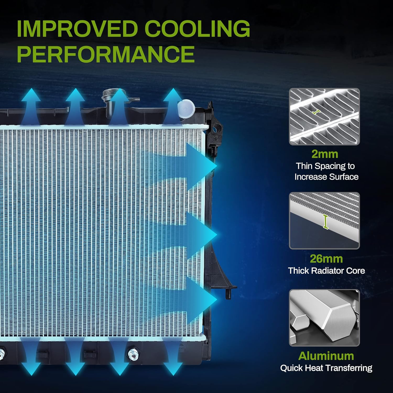 Side view of YITAMOTOR Aluminum Radiator - Direct Fit for 2009-2012 GMC Canyon/Chevy Colorado 5.3L & 2006-2010 Hummer H3/H3T 3.5L 3.7L