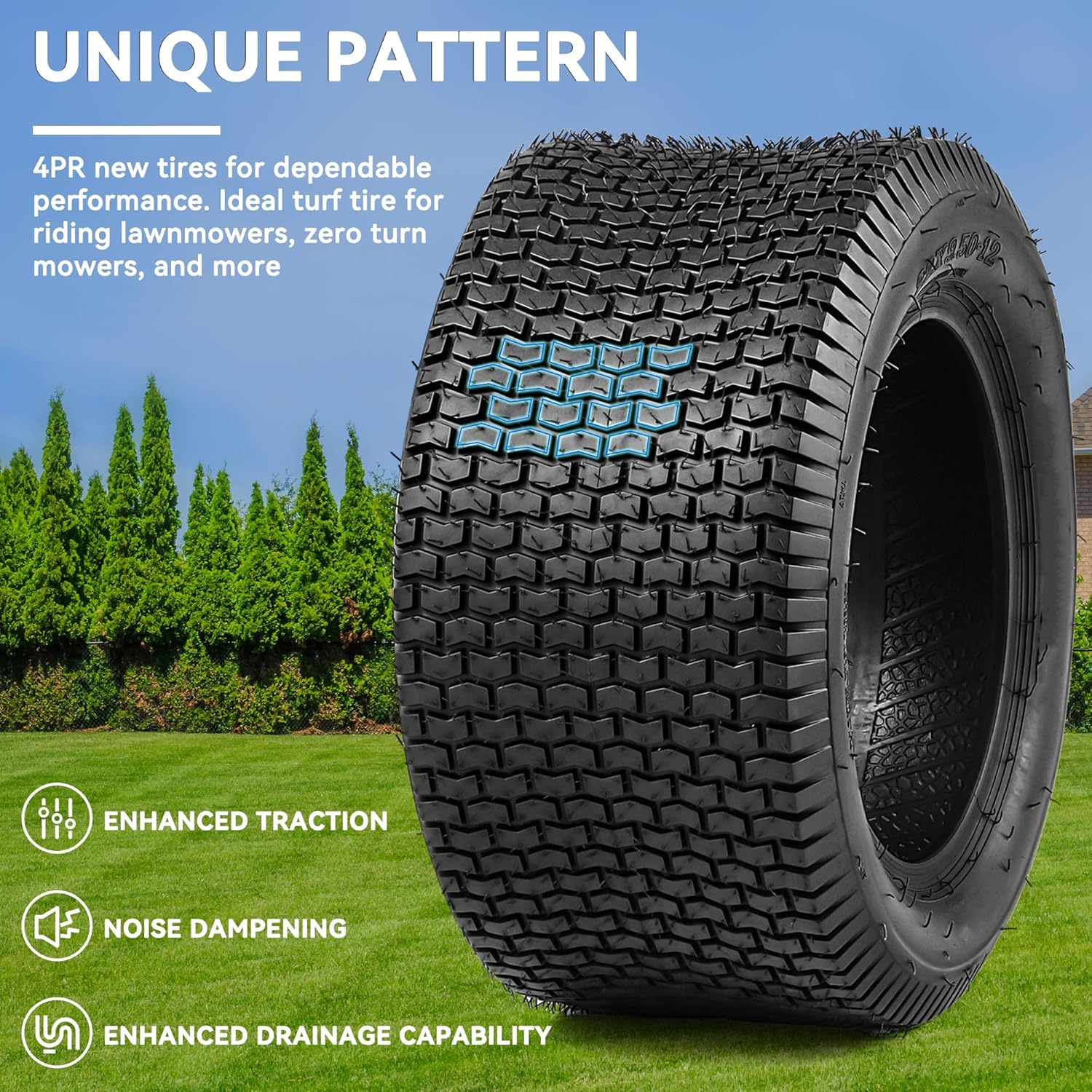Side view of YITAMOTOR 22x9.5-12 4-Ply Lawn Mower Tires - Set of 2 for Tractors, Golf Carts & Outdoor Equipment