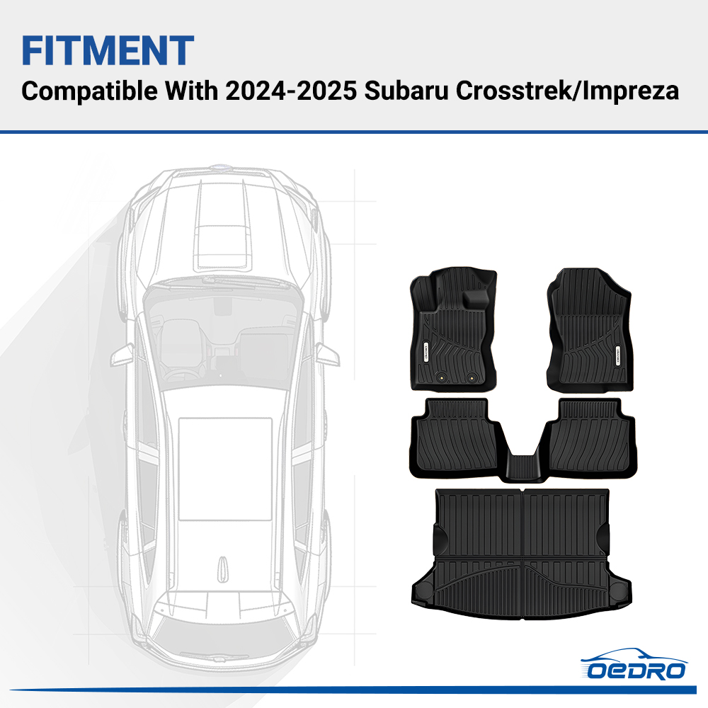 Side view of OEDRO Floor Mats Liner Set Compatible with 2024-2025 Subaru Crosstrek All-Weather TPE Liners for 1st, 2nd Row & Trunk, Precision Fit, Black