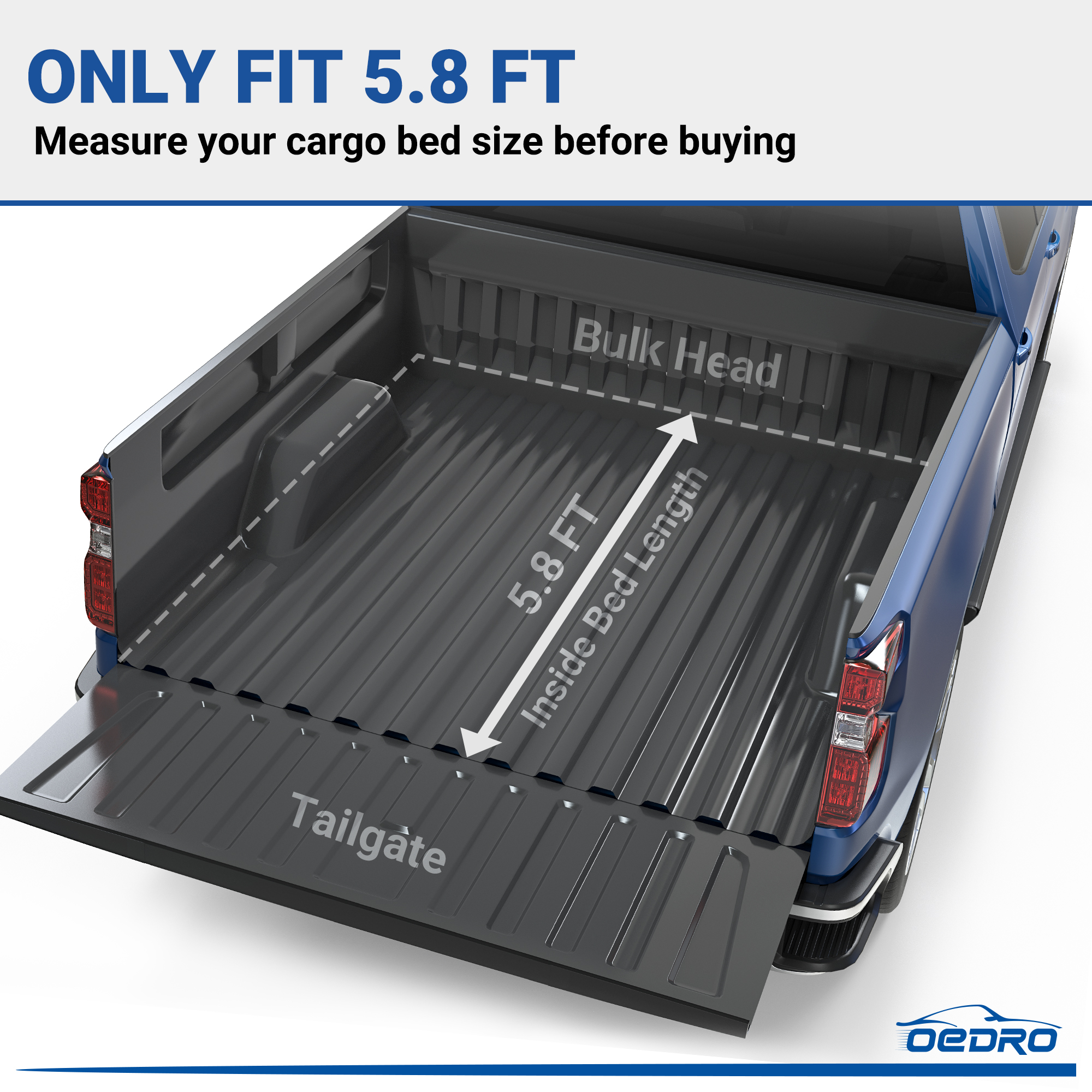Side view of OEDRO 5.8FT 4-Fold Truck Bed Soft Tonneau Cover for 2019-2026 Chevy Silverado 1500 /GMC Sierra 1500 New Body Style w/o Multi-Flex Tailgate