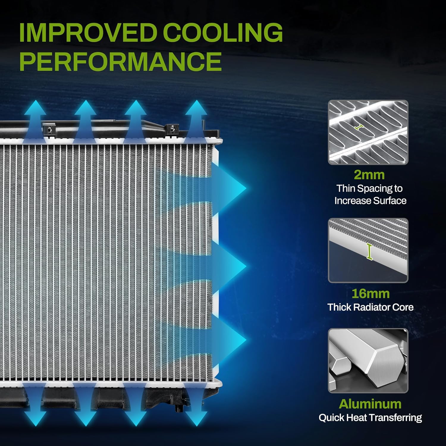 Side view of YITAMOTOR Performance Aluminum Radiator - Compatible with Select Honda Civic Models | ENG K/R18 Series