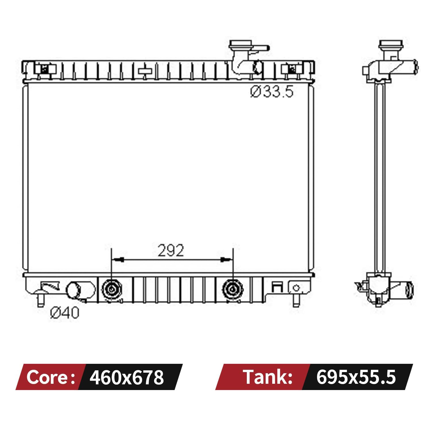 Side view of YITAMOTOR Aluminum Radiator - Direct Fit for GM Midsize SUVs | 4.2L L6 Compatible