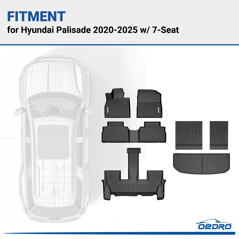 Side view of OEDRO Floor Mats for Hyundai Palisade 2020-2025 w/ 7-Seat, Custom Fit TPE All Weather Trunk Mat with Backrest for 2025 Palisade Bucket Seat