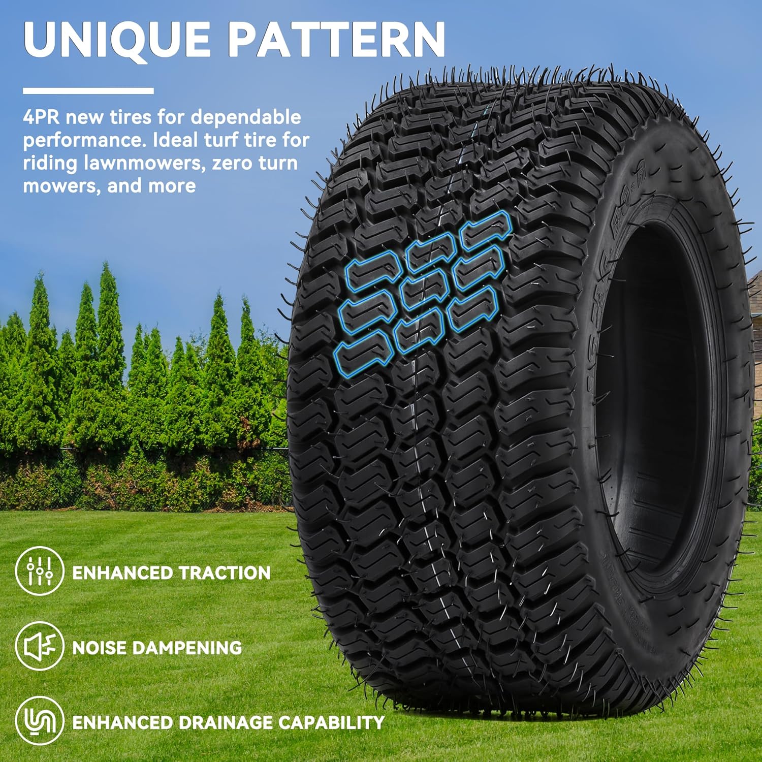 Side view of YITAMOTOR 16x6.5-8 4-Ply Lawn Mower Tires - Set of 2 for Tractors, Golf Carts & Outdoor Equipment