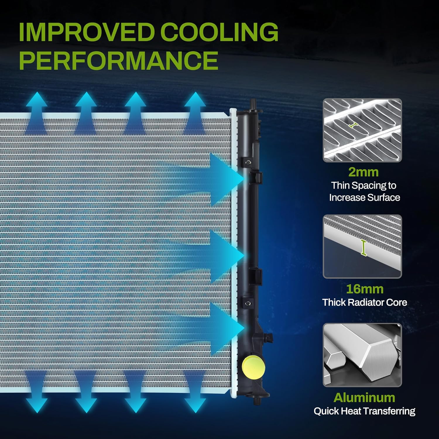 Side view of YITAMOTOR Aluminum Radiator - Direct Fit for 2016-2020 Honda Civic | 2.0L Engine