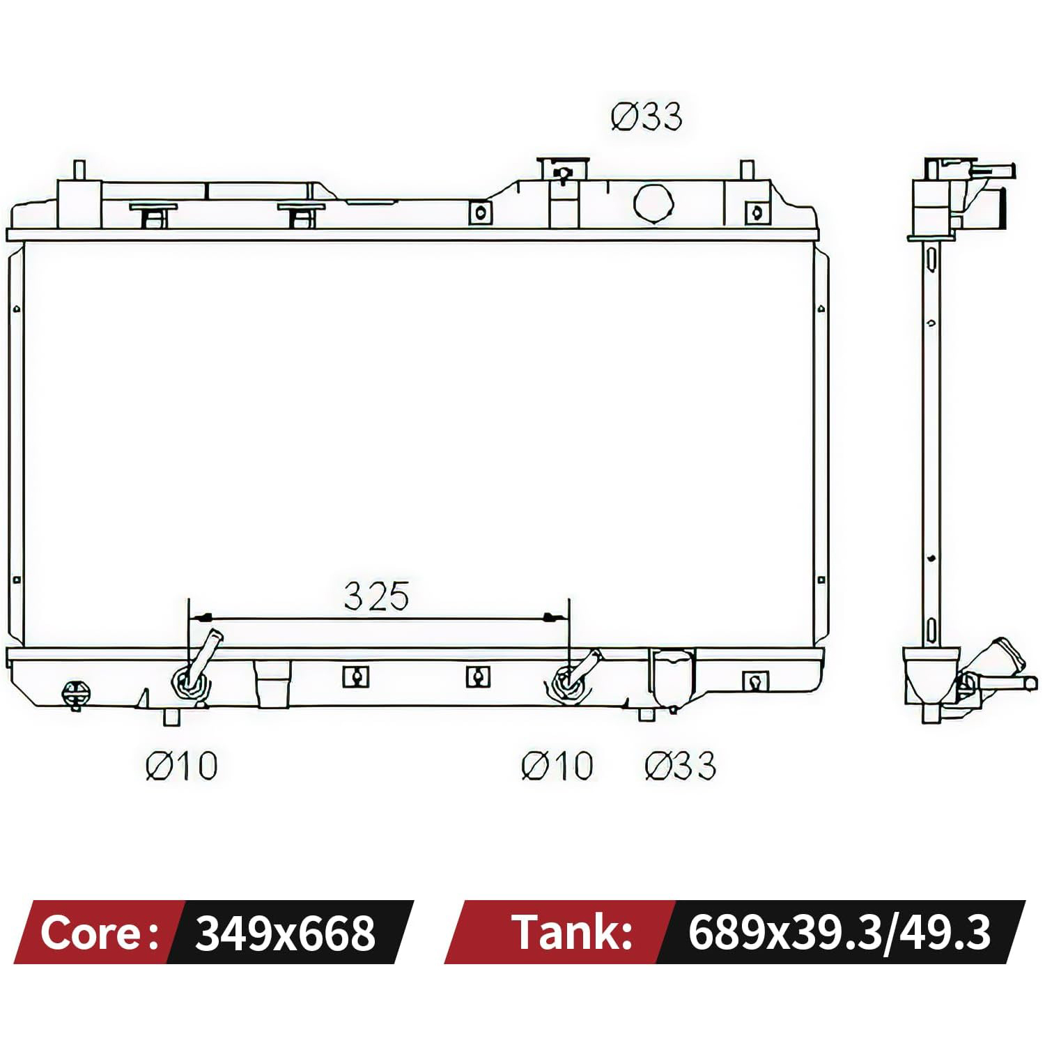 Side view of YITAMOTOR Aluminum Radiator - Direct Fit for 1997-2001 Honda CR-V | 2.0L Engine