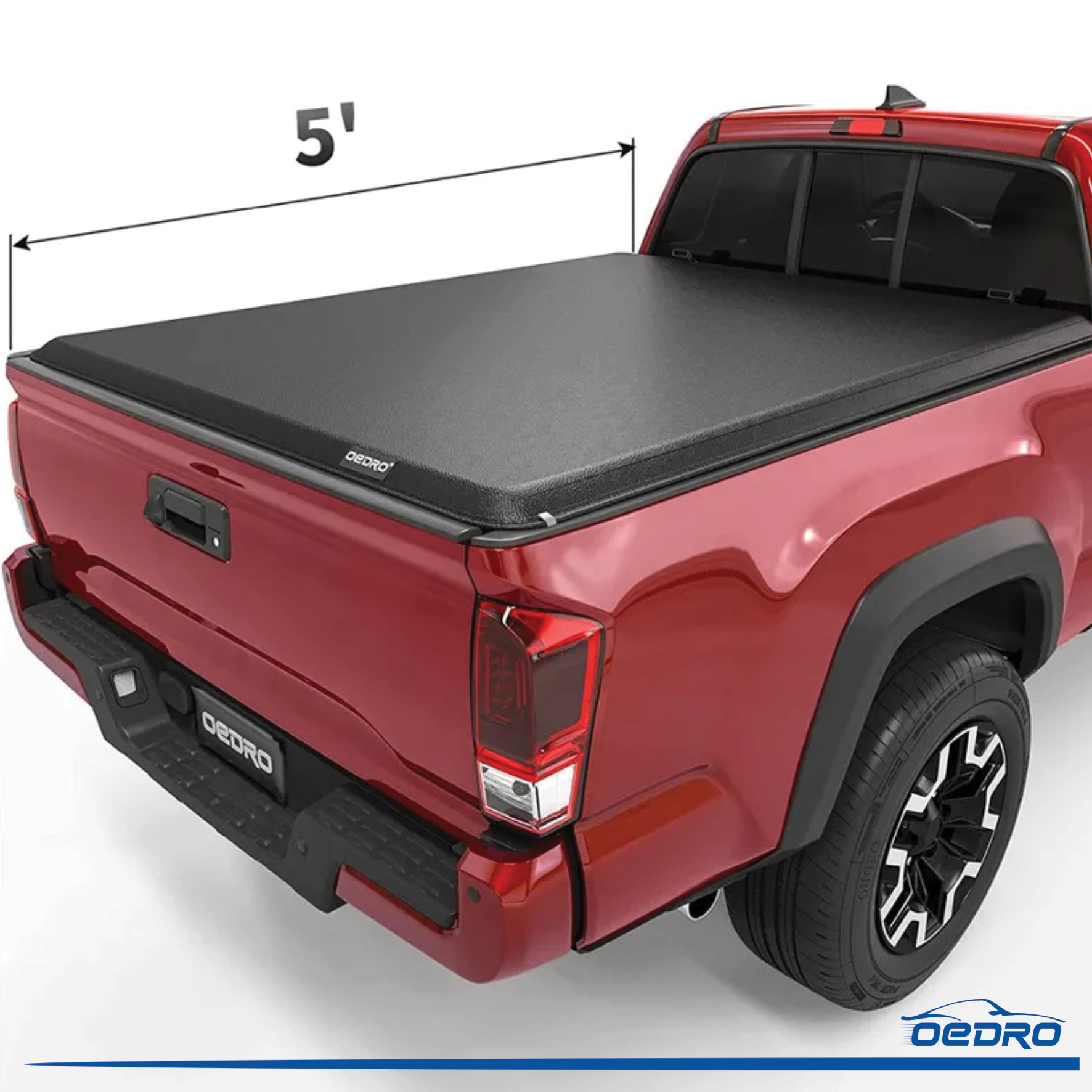 Side view of OEDRO 5ft Soft Roll Up Tonneau Cover for 2016-2023 Toyota Tacoma (Excl. Trail) with Track Rail System