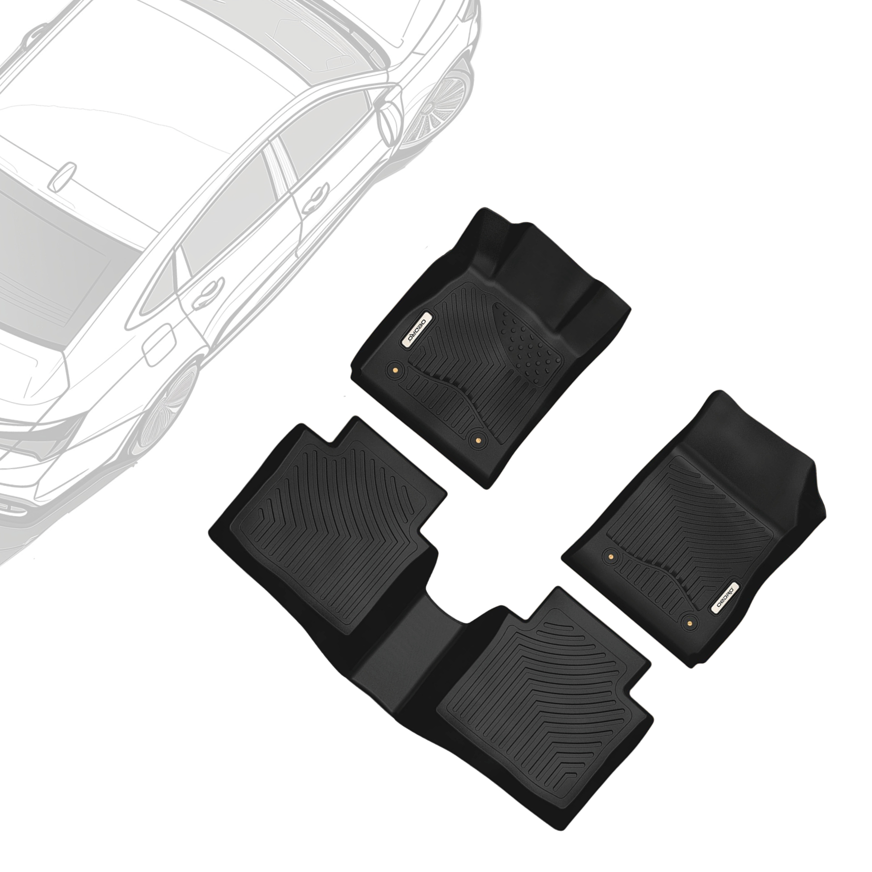 Side view of OEDRO Floor Mats for 2014-2020 Chevy Impala, Unique Black TPE  All-Weather Guard Full Set Liners