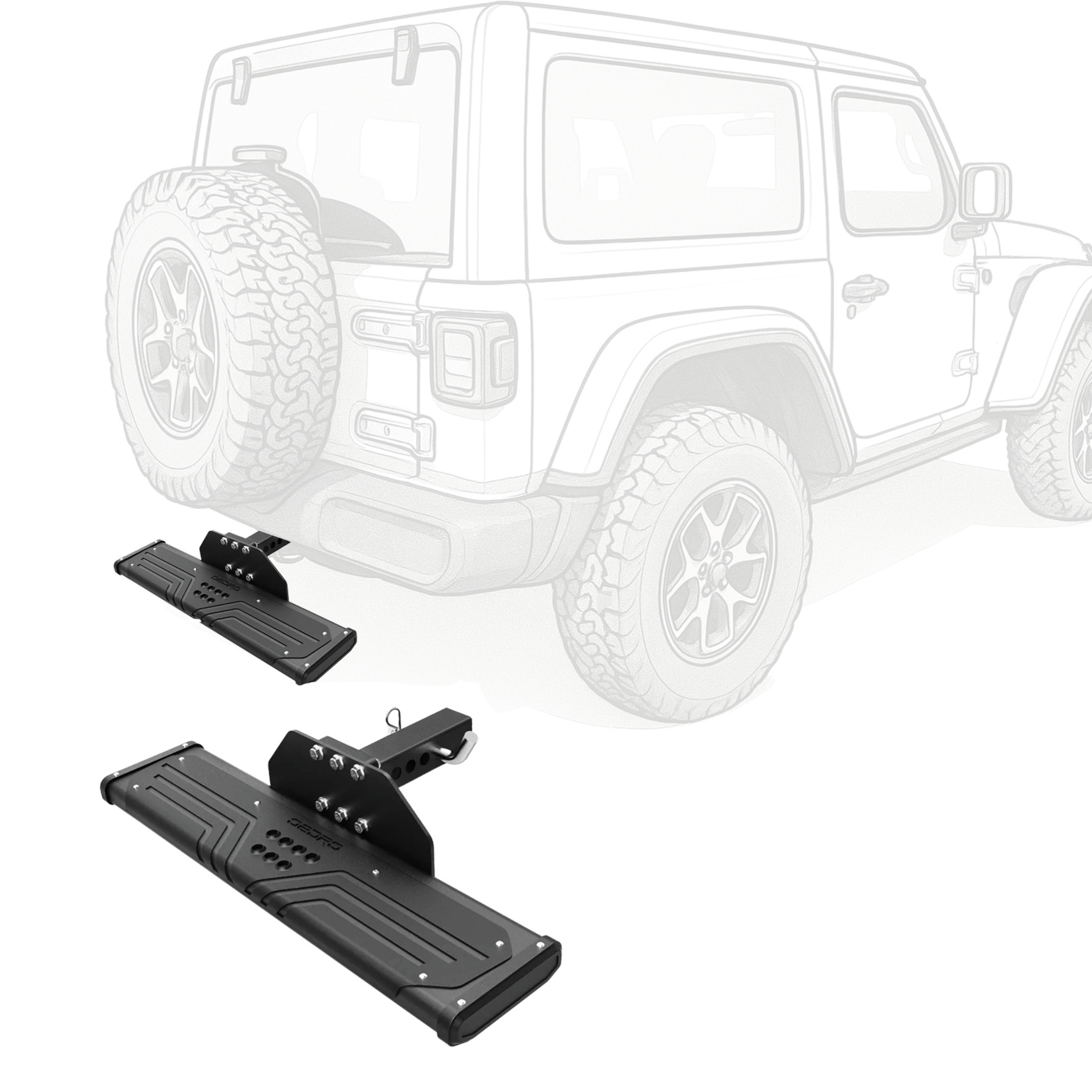 OEDRO® Black Aluminum Towing Hitch Steps with 2