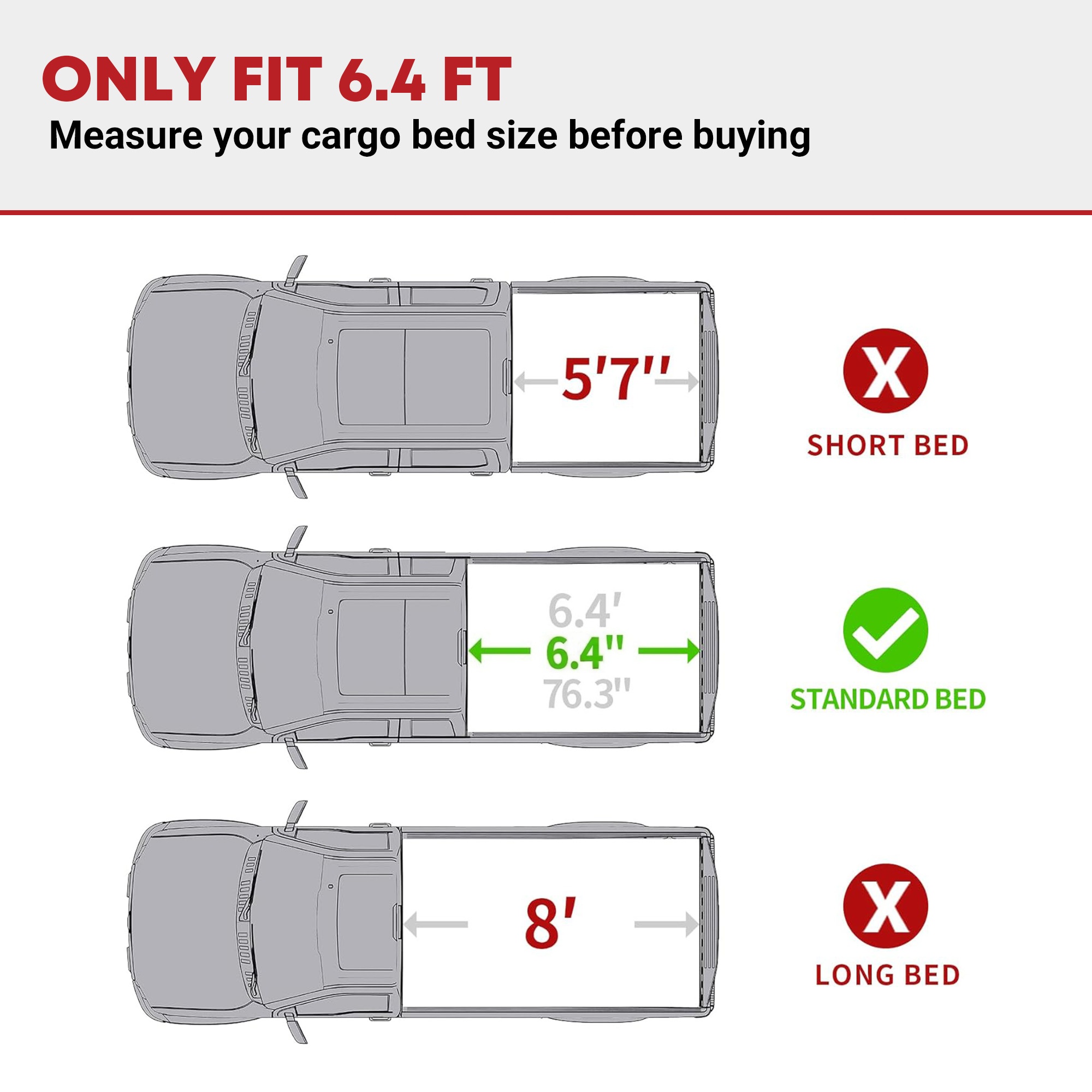 Side view of YITAMOTOR Quad Fold Hard Tonneau Cover for Ram 1500 (2019-2024 Classic) & 2002-2026 New Body | Ram 2500/3500 (2003-2026) – 6.4ft Bed w/o Rambox