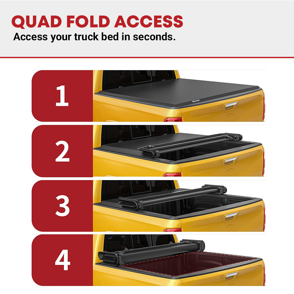 Side view of YITAMOTOR Quad Fold Tonneau Cover for Nissan Titan/XD 2016–2024, 6.5 ft Fleetside Bed, No Titan Box