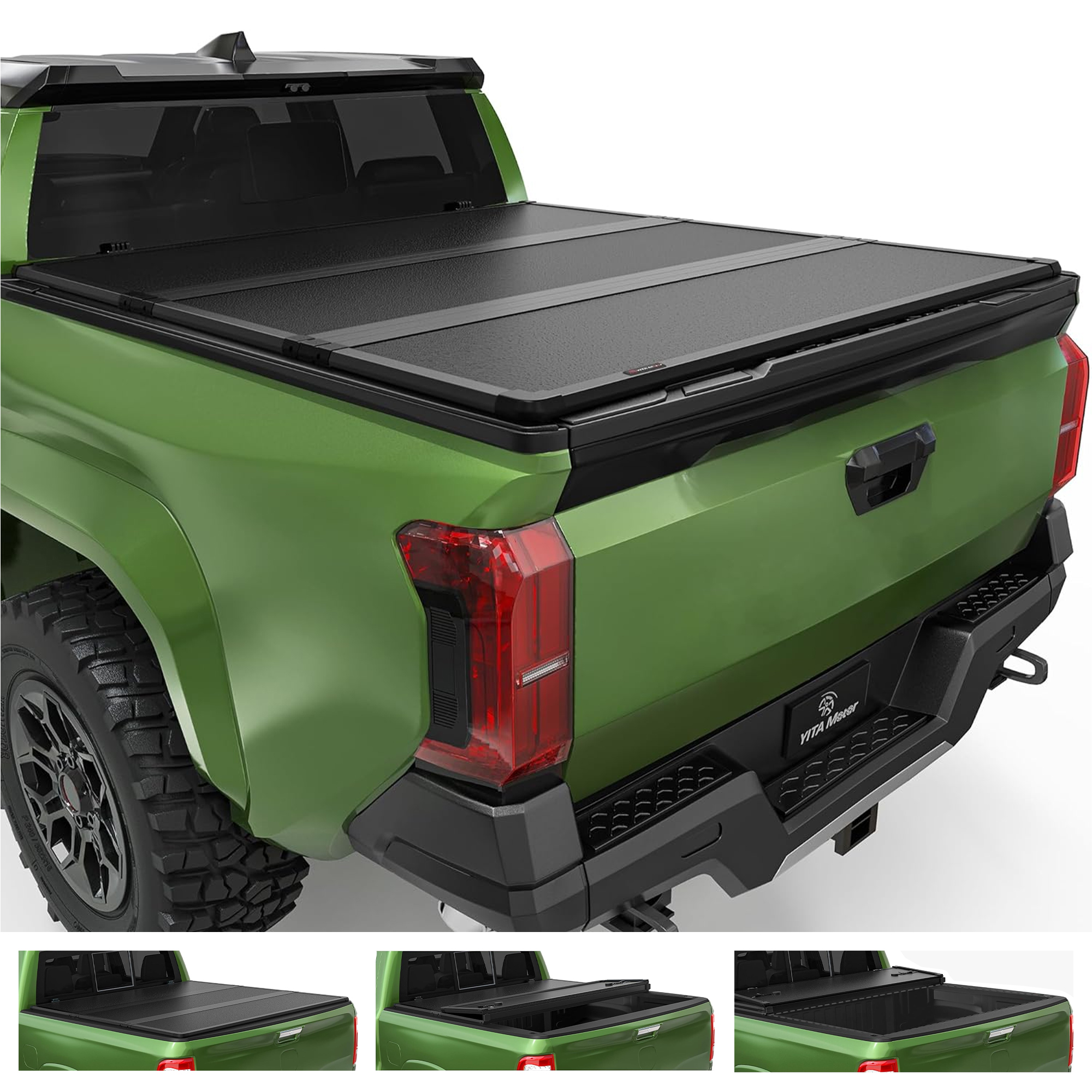Side view of FRP Hard Tri Fold Truck Bed Tonneau Cover Fits for Toyota Tacoma 2024 2025 2026 5 ft Bed (Excl. Trail Edition) with Deck Rail System