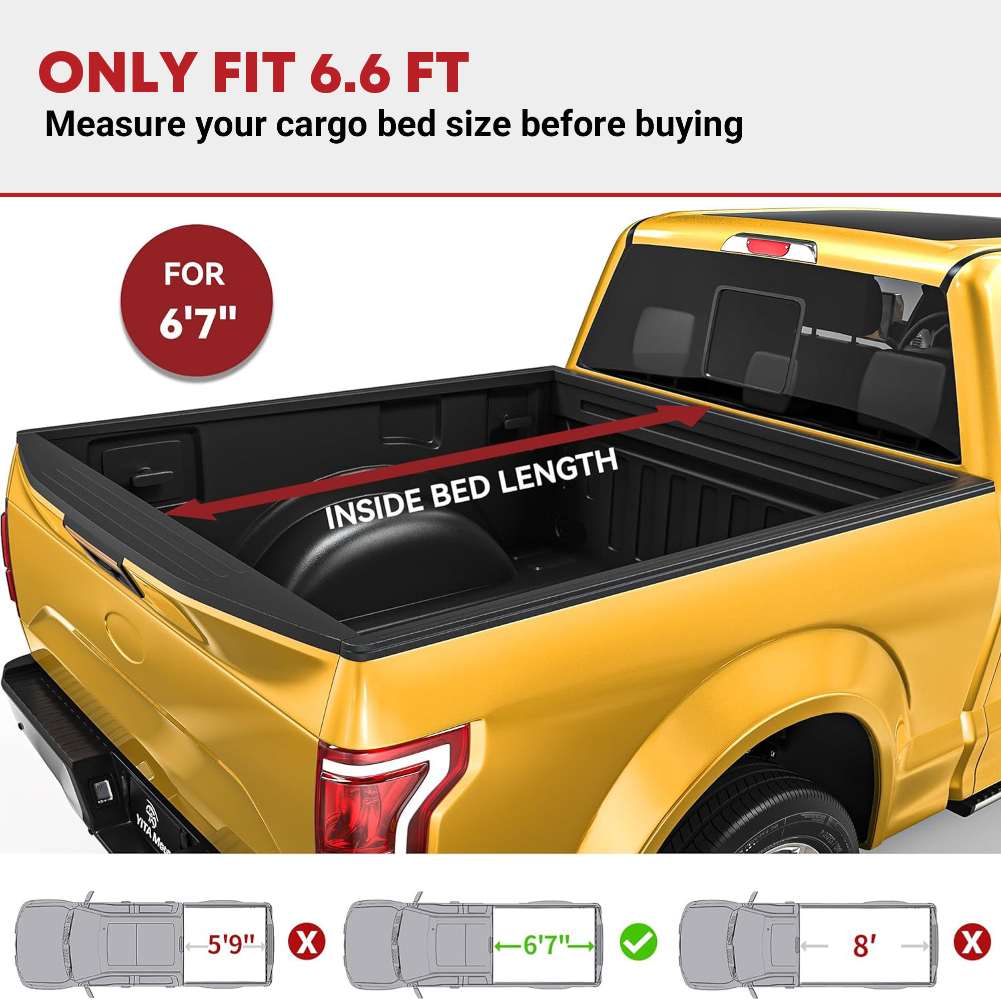 Side view of Quad Fold Tonneau Cover for 2007–2013 Silverado/Sierra 1500 6.6 ft Bed | YITAMOTOR