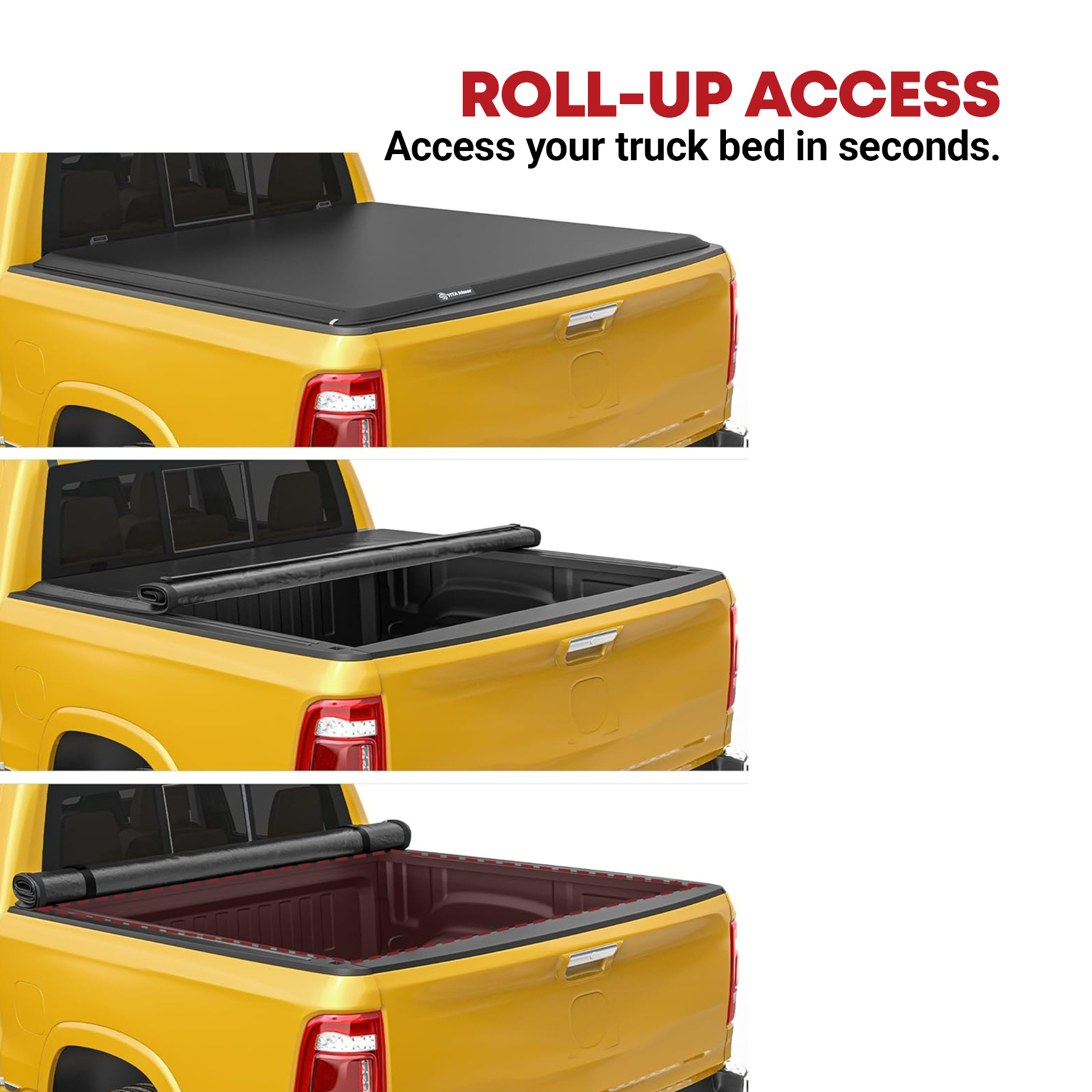Side view of YITAMOTOR® Soft Roll Up Truck Bed Tonneau Cover Compatible with 2019-2025 Dodge Ram 1500 New Body Style 6.4 ft Bed Without Rambox