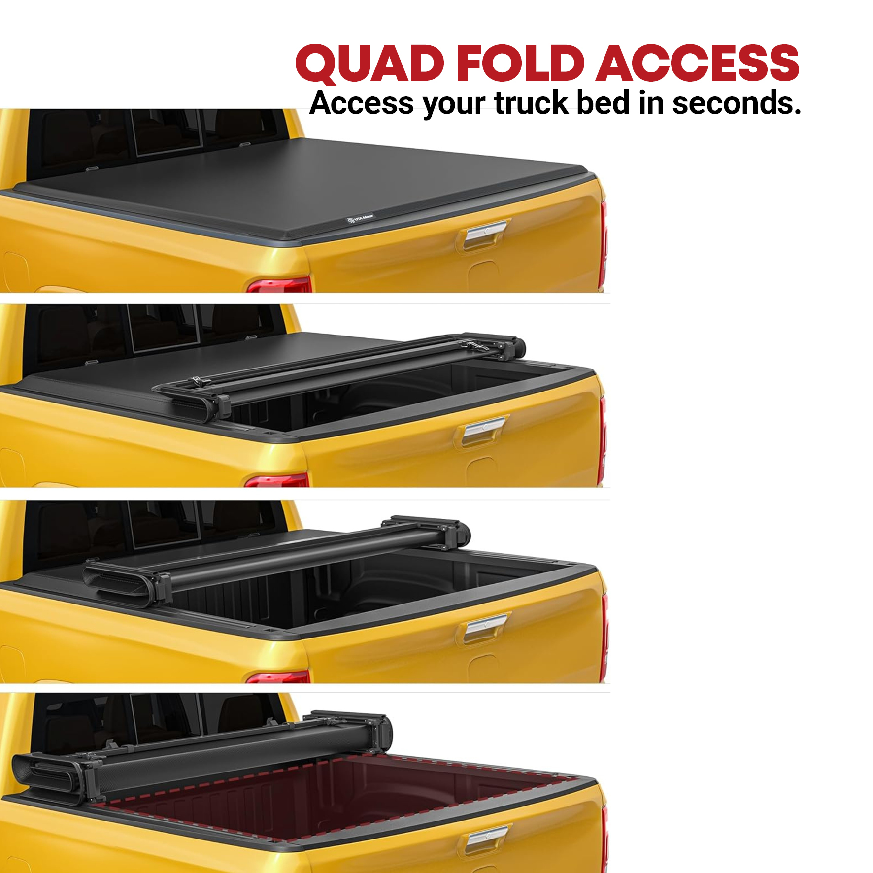 Side view of Soft Quad Fold Truck Bed Tonneau Cover Fits for Ford F-250 F-350 F-450 F250 F350 F450 Super Duty 2017-2025, 6.75 ft Bed