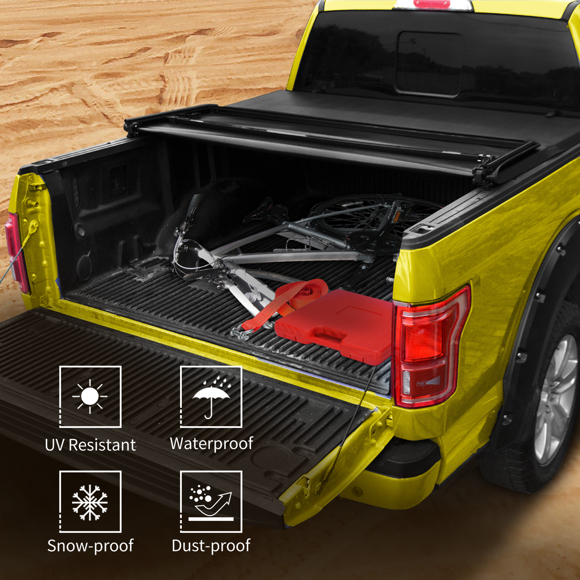 Side view of YITAMOTOR Soft Roll Up Tonneau Cover for 2019-2024 Ford Ranger 5 ft Bed