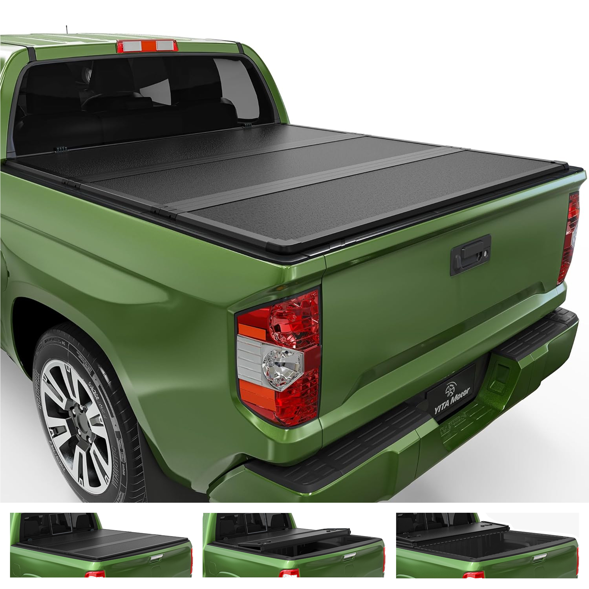 Side view of Tailored FRP Hard Tri-Fold Truck Bed Tonneau Cover Fits for Toyota Tundra 2022-2026 5.5ft Bed (Excl. Trail Edition) with Deck Rail System