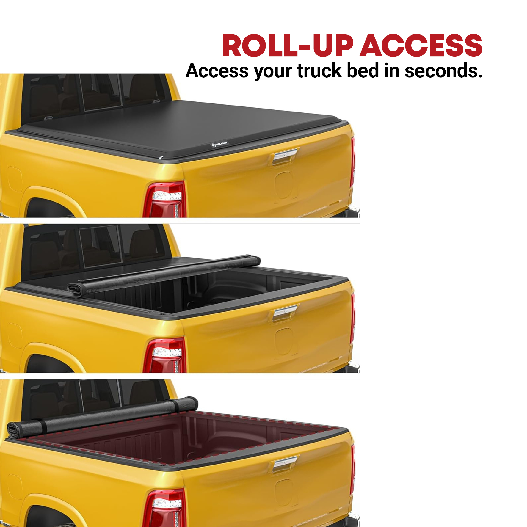 Side view of YITAMOTOR® Soft Roll Up Truck Bed Tonneau Cover Compatible with 1999-2016 Ford F-250 F-350 F250 F350 Super Duty 8 ft Bed