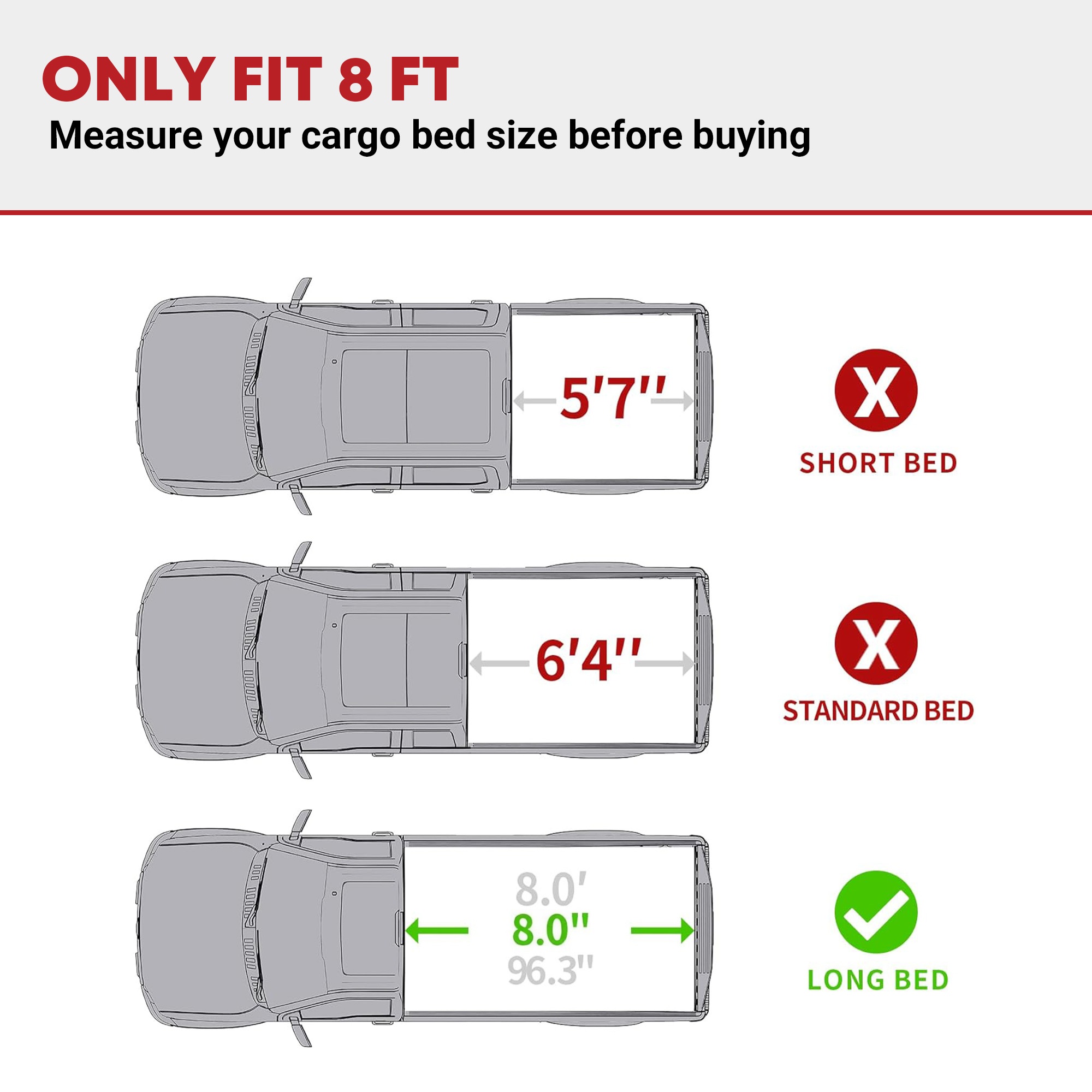 Side view of YITAMOTOR Quad Fold Hard Tonneau Cover for Ram 1500 (2002-2018 & 2019-2024 Classic) | Ram 2500/3500 (2003-2026) – 8ft Bed w/o Rambox