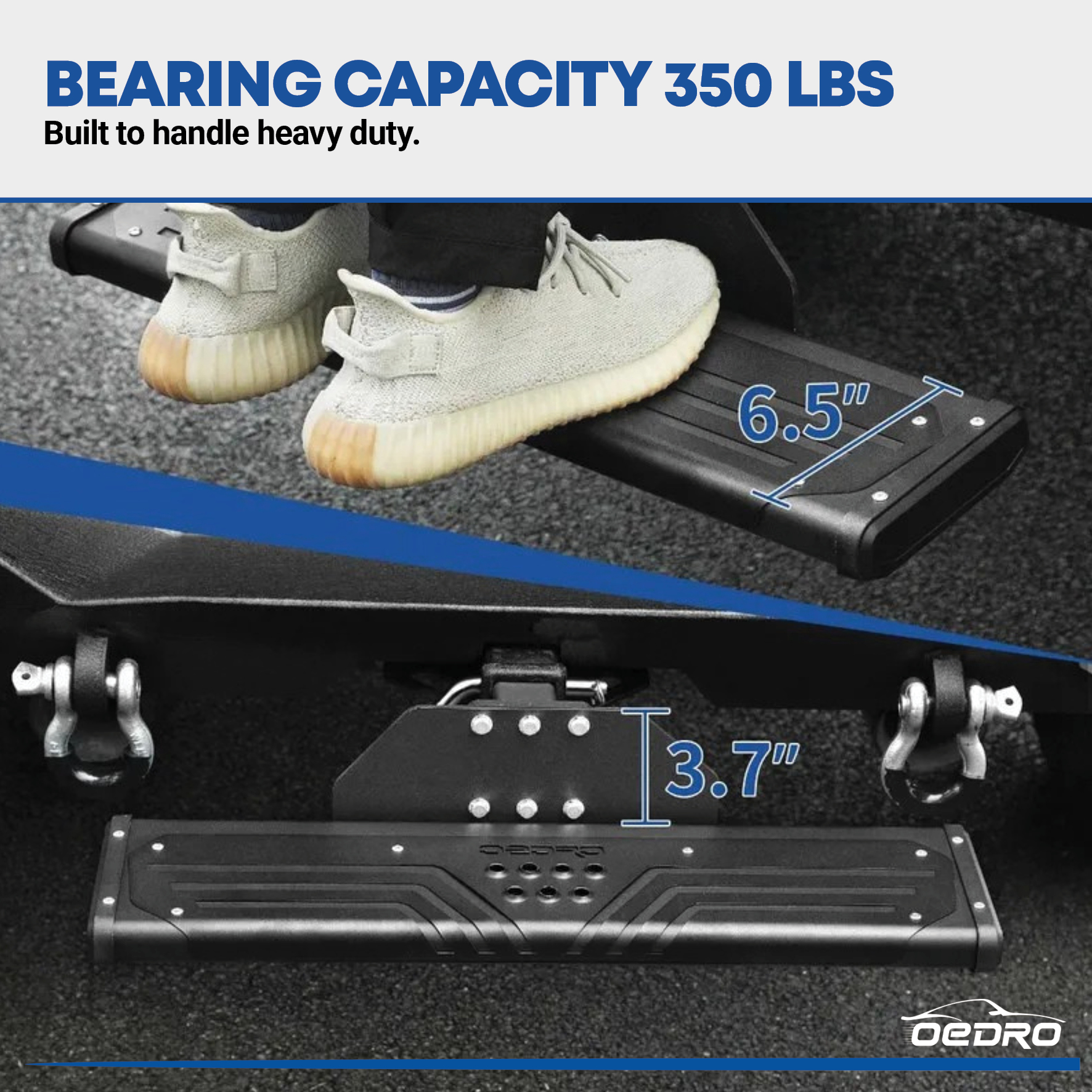 Side view of OEDRO® Black Aluminum Towing Hitch Steps with 2" Hitch Receiver, Rear Bumper Guard Protector