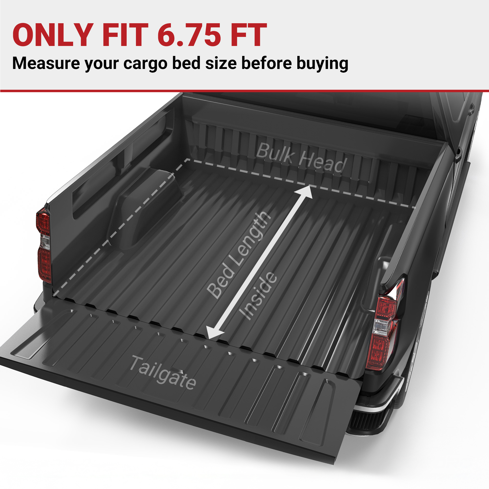 Side view of FRP Hard Tri Fold Truck Bed Tonneau Cover Fits for Ford F-250 F-350 F250 F350 Super Duty 2017-2026, 6.75 ft Bed
