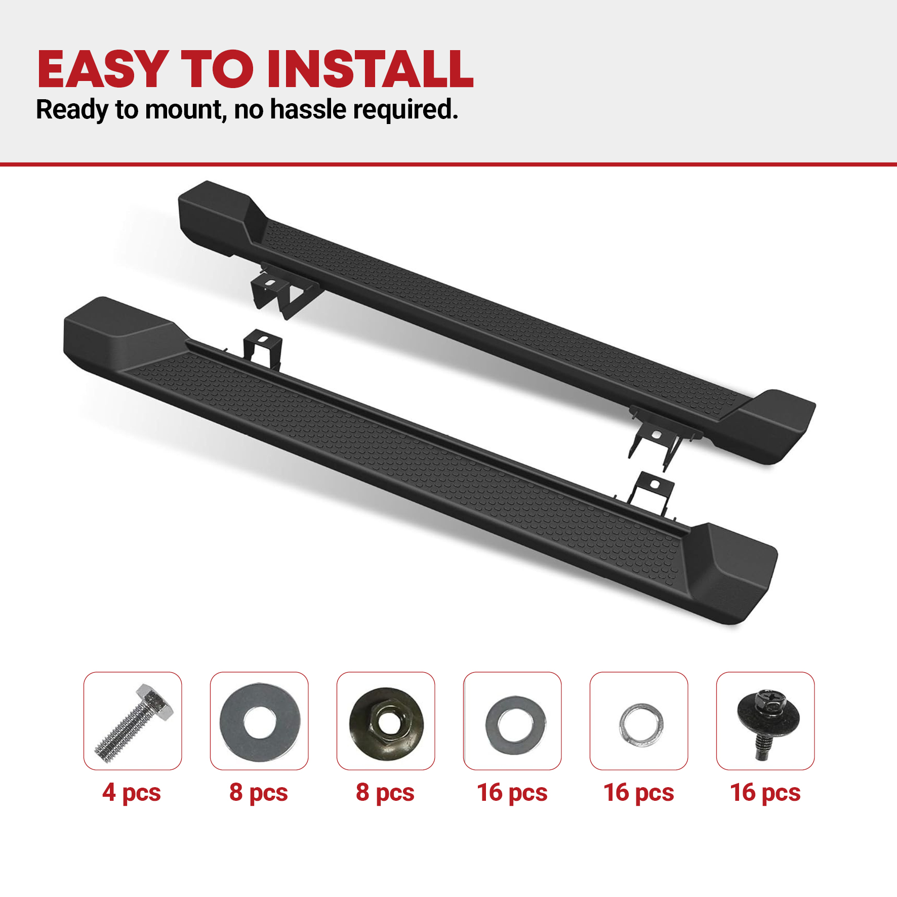Side view of YITAMOTOR® 2018-2026 Jeep Wrangler JL 2 Door Black Molded Running Boards, Side Step Nerf Bar OE Style
