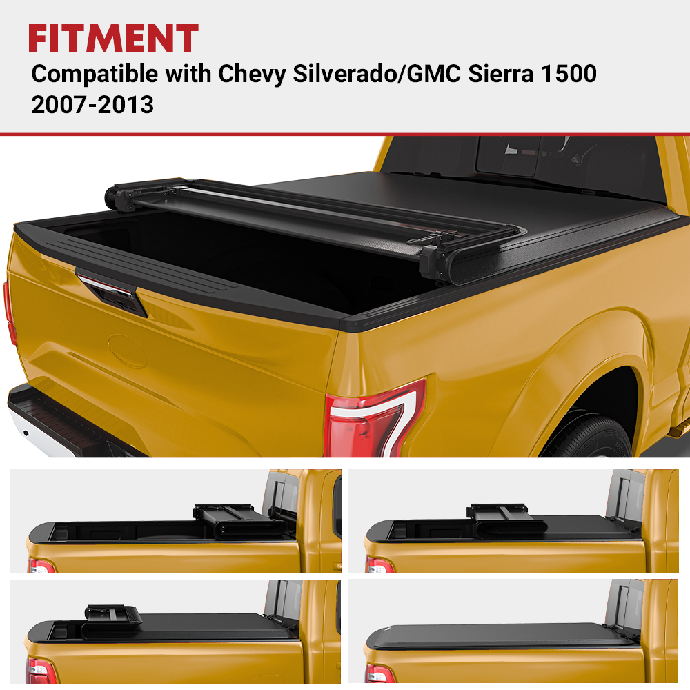 Side view of Quad Fold Tonneau Cover for 2007–2013 Silverado/Sierra 1500 6.6 ft Bed | YITAMOTOR
