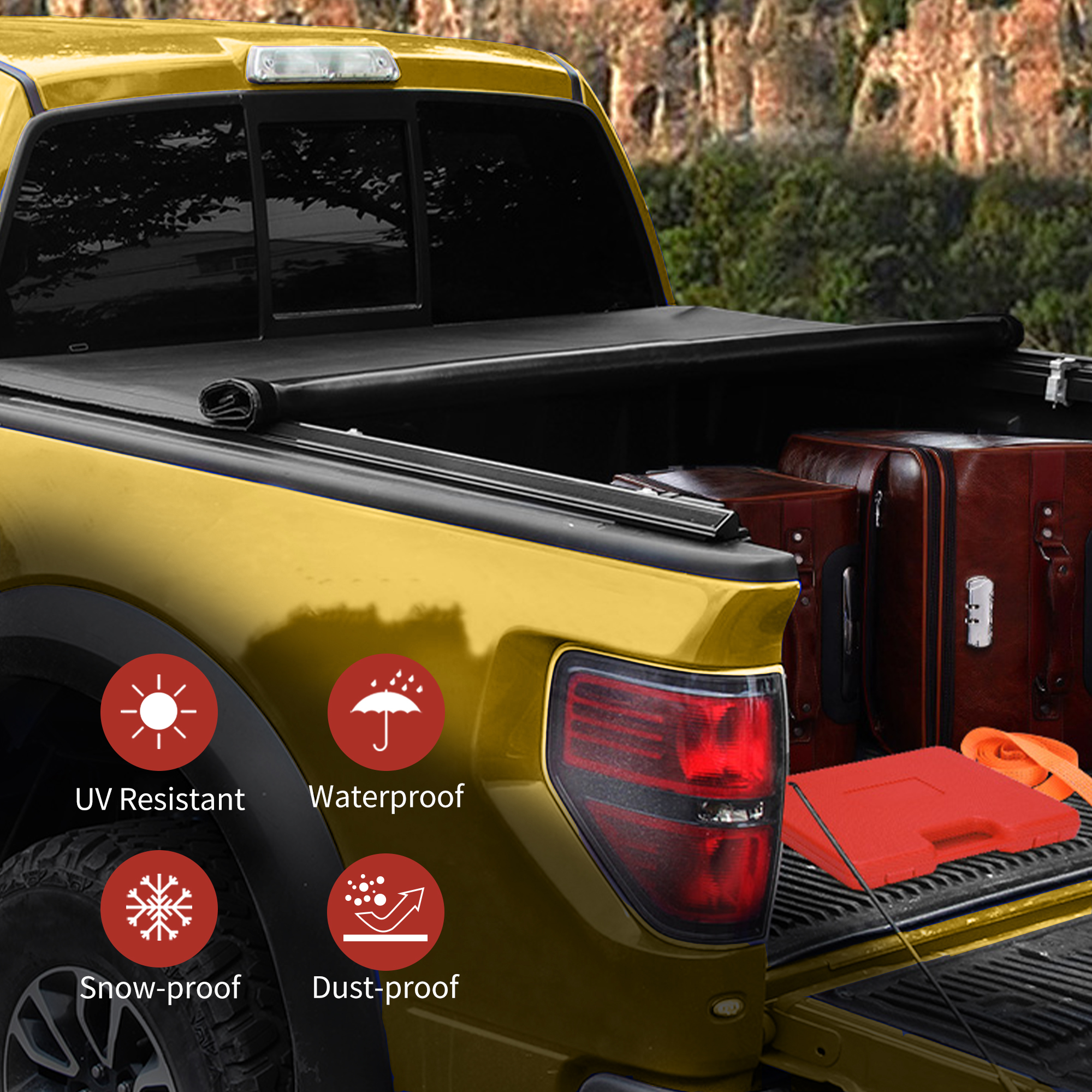 Side view of Truck Bed Soft Roll-Up Cover for 2017–2026 Ford Super Duty F250/F350/F450 – Fits 8 Foot Long Bed