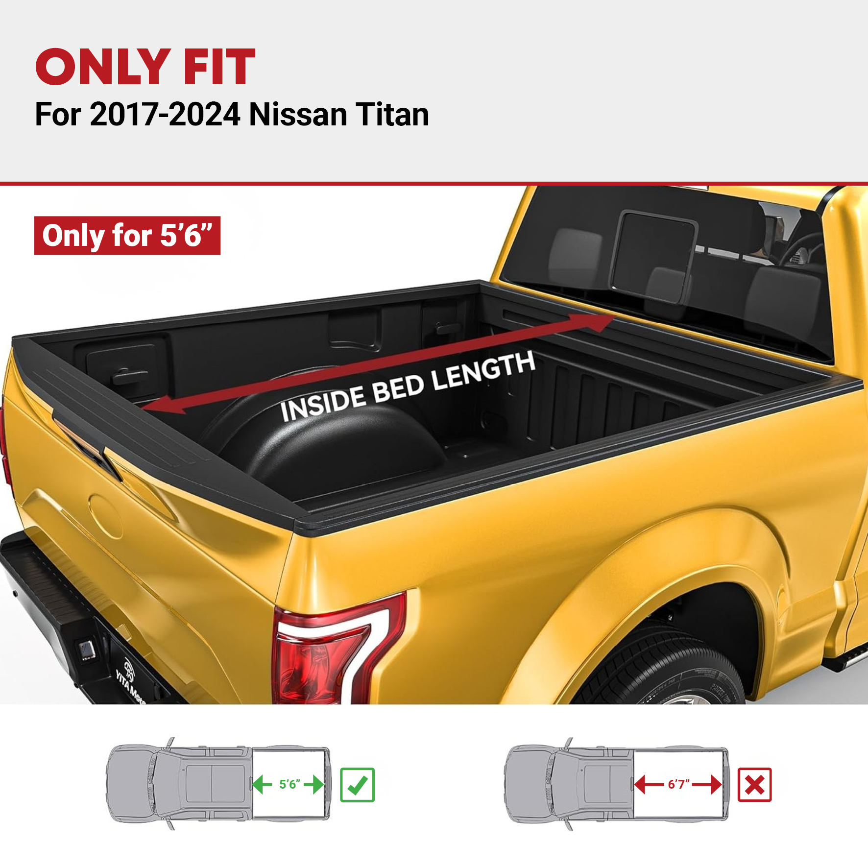 Side view of Soft Roll Up Truck Bed Tonneau Cover Fits for Nissan Titan 2017 2018 2019 2020 2021 2022 2023 2024 with Utili-Track System, Fleetside 5.5 ft Bed w/o T