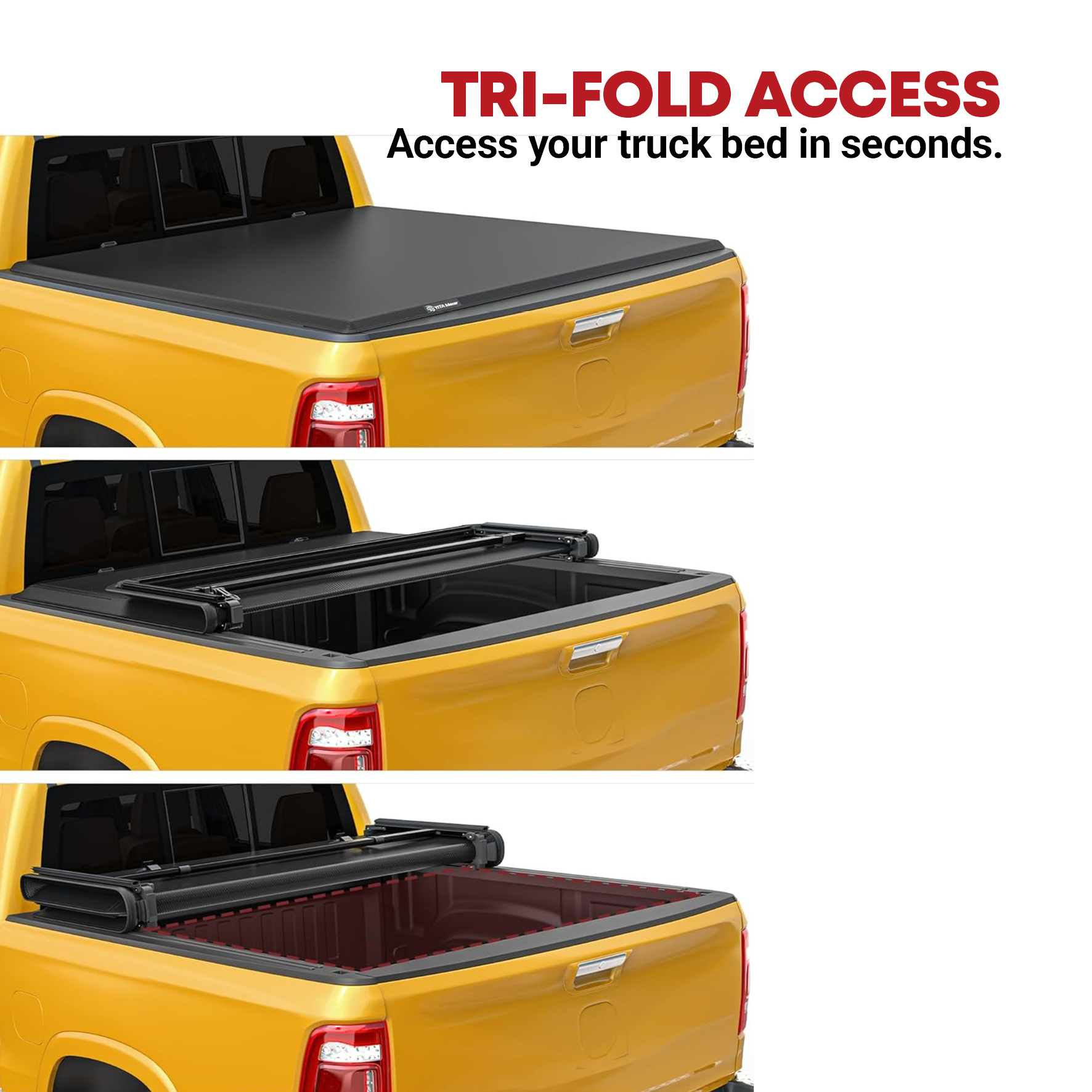 Side view of YITAMOTOR Soft Tri-Fold Tonneau Cover for 2024-2026 Toyota Tacoma 5ft Bed (Excl. Trail Edition)