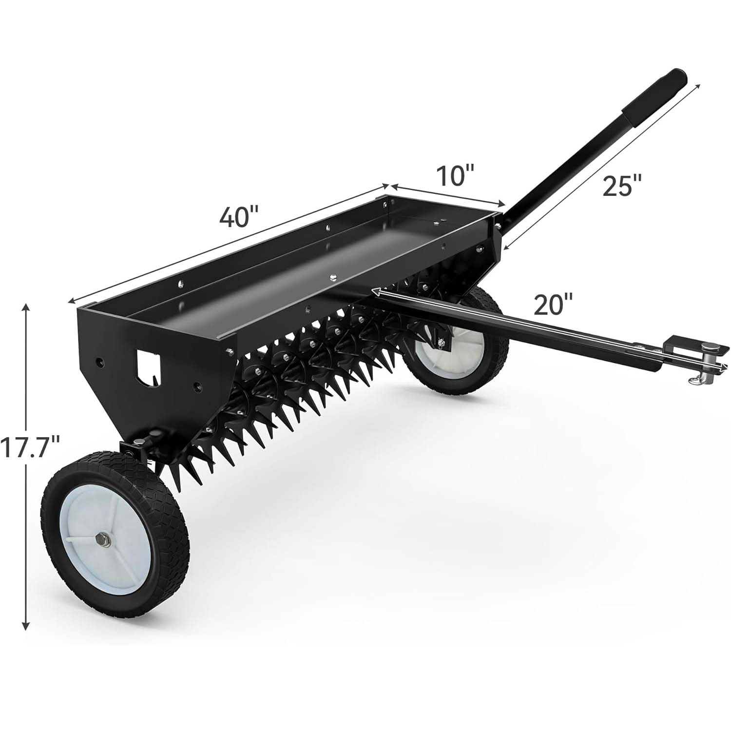 Side view of 40" Tow Behind Lawn Aerator | Core Aerator for Soil with Transport Wheels | YITAMOTOR