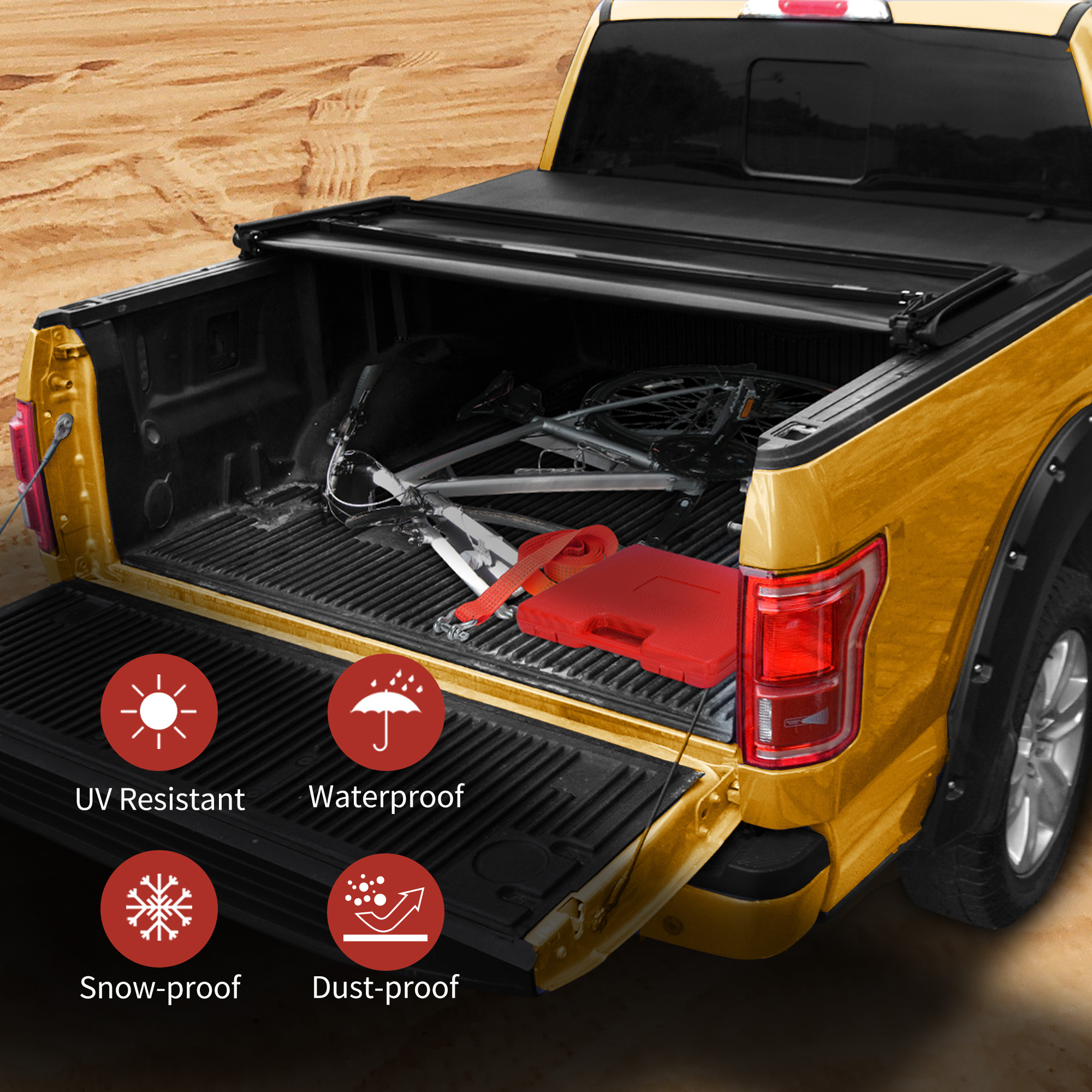 Side view of YITAMOTOR Tri-Fold Bed Cover Compatible with 2004–2015 Nissan Titan 5.6FT Bed – Utili-Track Equipped, No Box