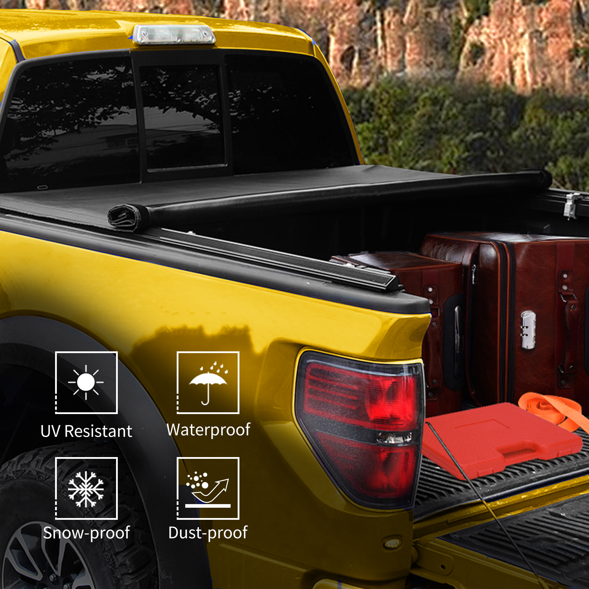 Side view of YITAMOTOR® 2020-2026 Chevy Silverado/GMC Sierra 2500 3500 HD Soft Roll Up Tonneau Cover, Fleetside 6.9 ft Bed