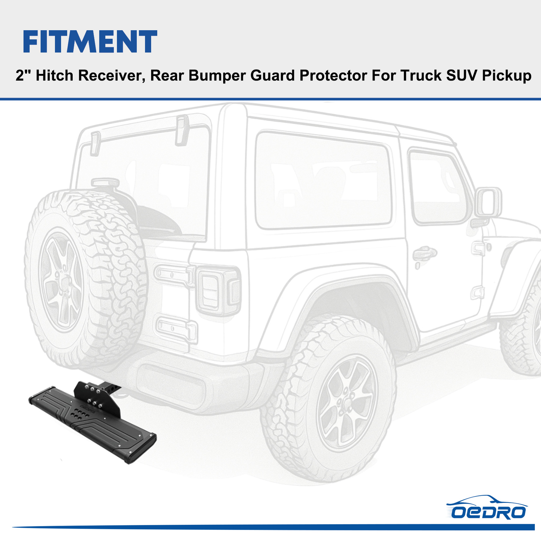 Side view of OEDRO® Black Aluminum Towing Hitch Steps with 2" Hitch Receiver, Rear Bumper Guard Protector
