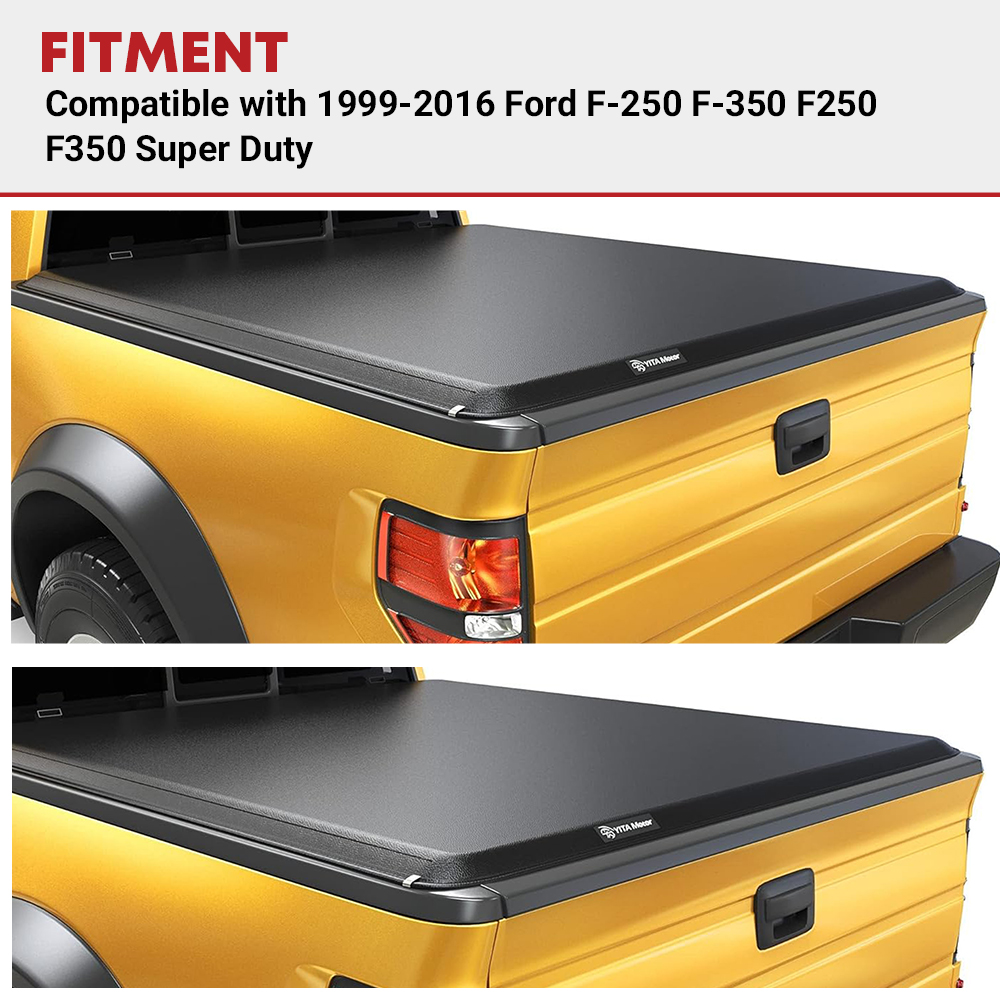 Side view of YITAMOTOR® 1999-2016 Ford F-250 F-350 F250 F350 Super Duty Soft Roll Up Tonneau Cover, Styleside 6.75 ft Bed
