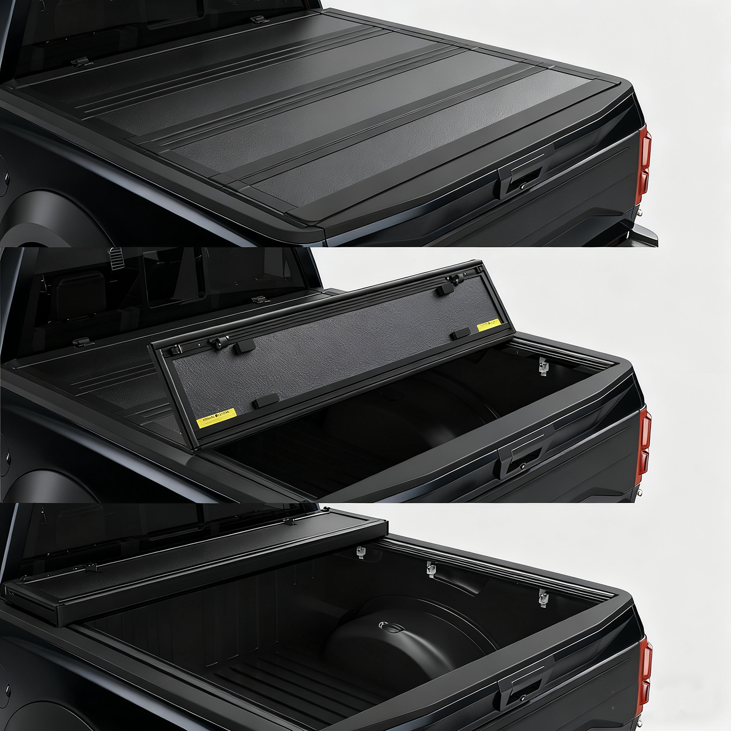 Side view of OEDRO Low-Profile Hard Quad-Fold Tonneau Cover Compatible with Ford F-150 F150 2015-2026 5.5ft Bed, One-Handed Quick Release, Drainage Design