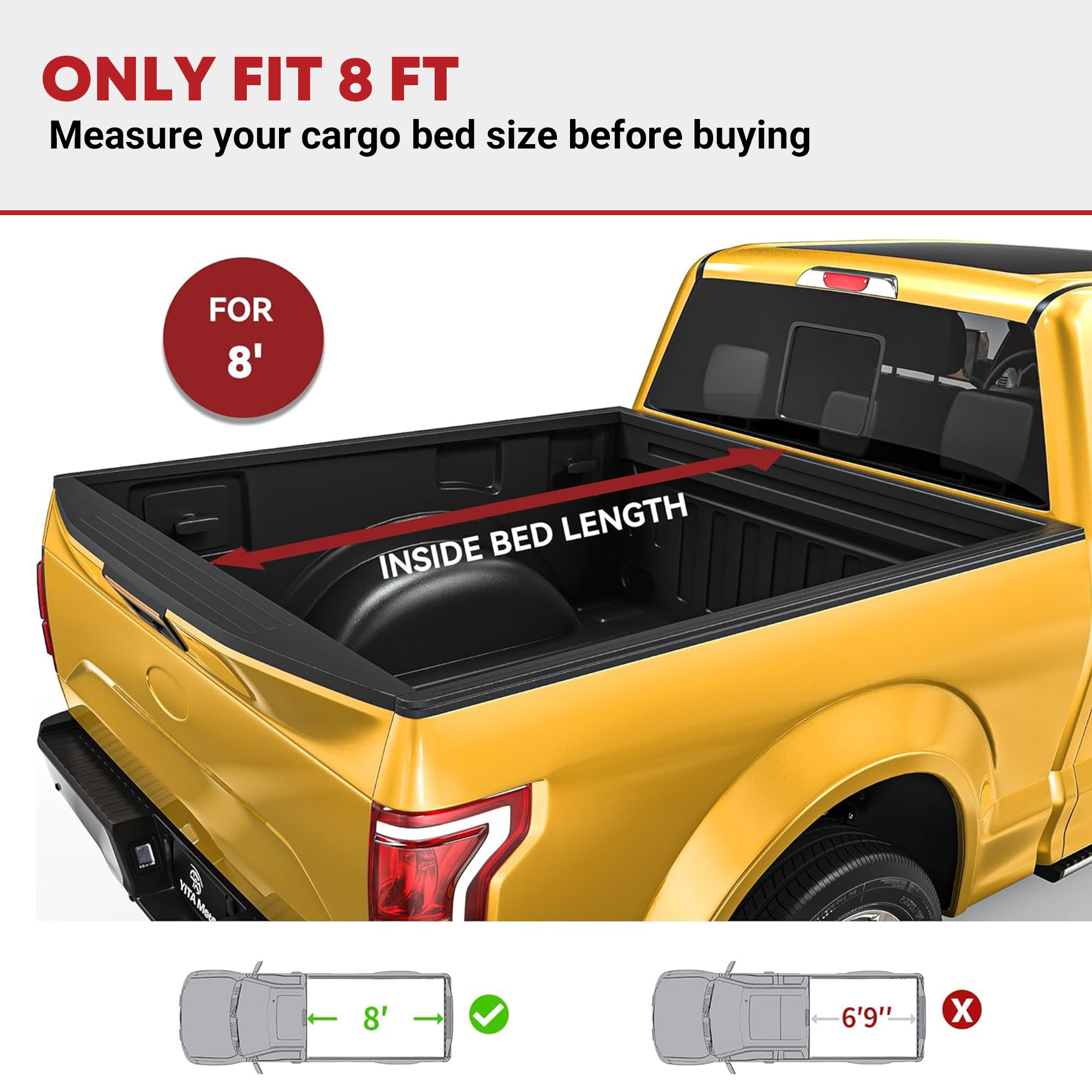 Side view of Truck Bed Soft Roll-Up Cover for 2017–2026 Ford Super Duty F250/F350/F450 – Fits 8 Foot Long Bed